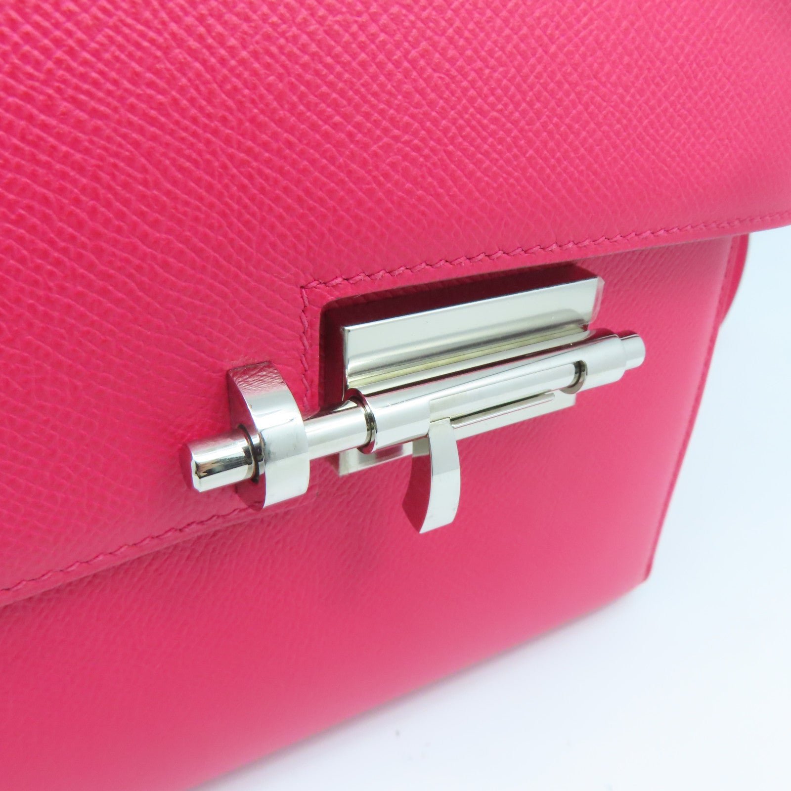 HERMES Epsom皮革Verrou 21银扣肩背袋Rose Extreme粉红色