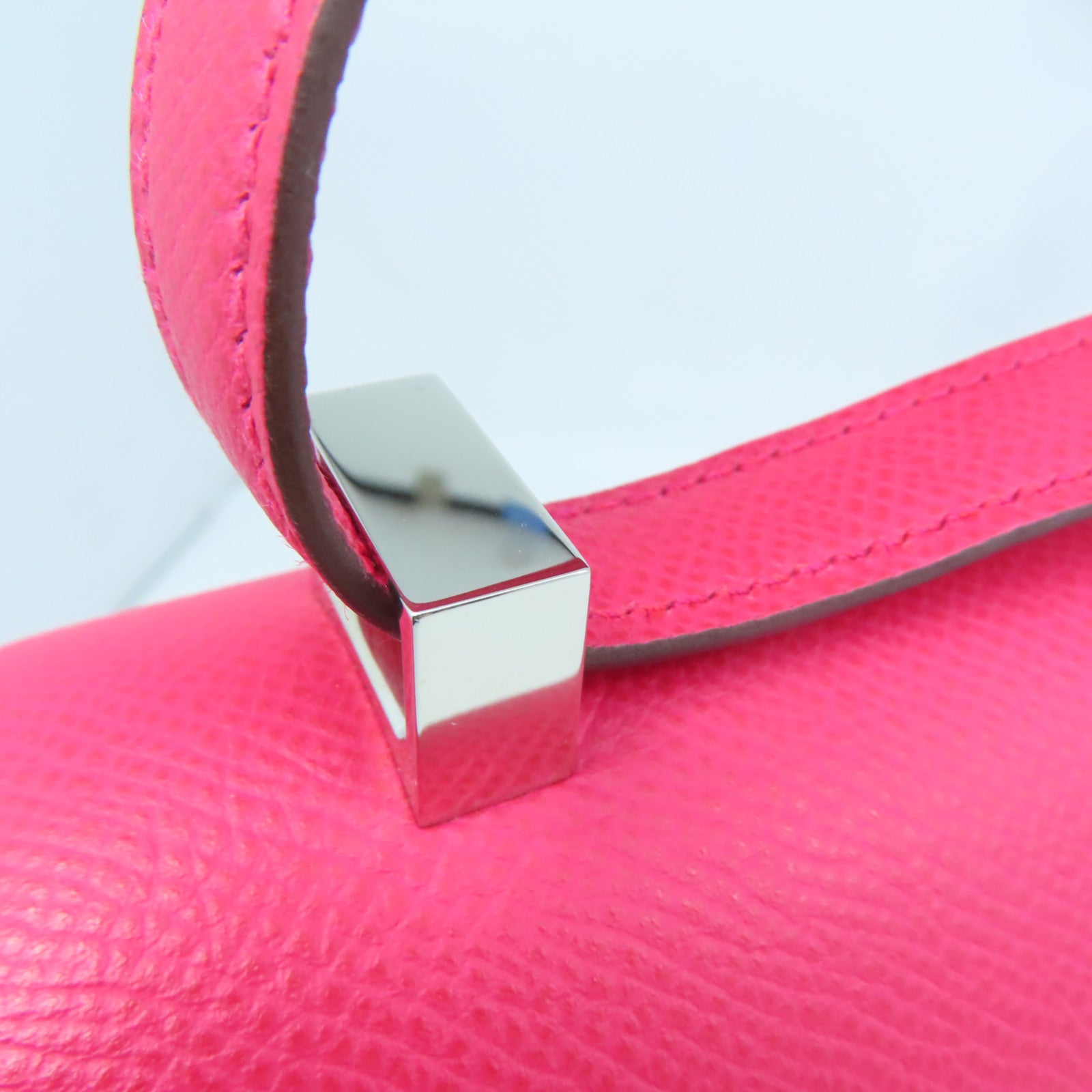 HERMES Epsom皮革Verrou 21银扣肩背袋Rose Extreme粉红色