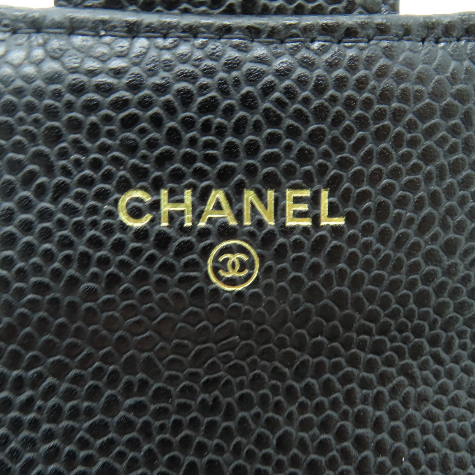 CHANEL 菱格Caviar皮革Card Case金扣卡片套黑色