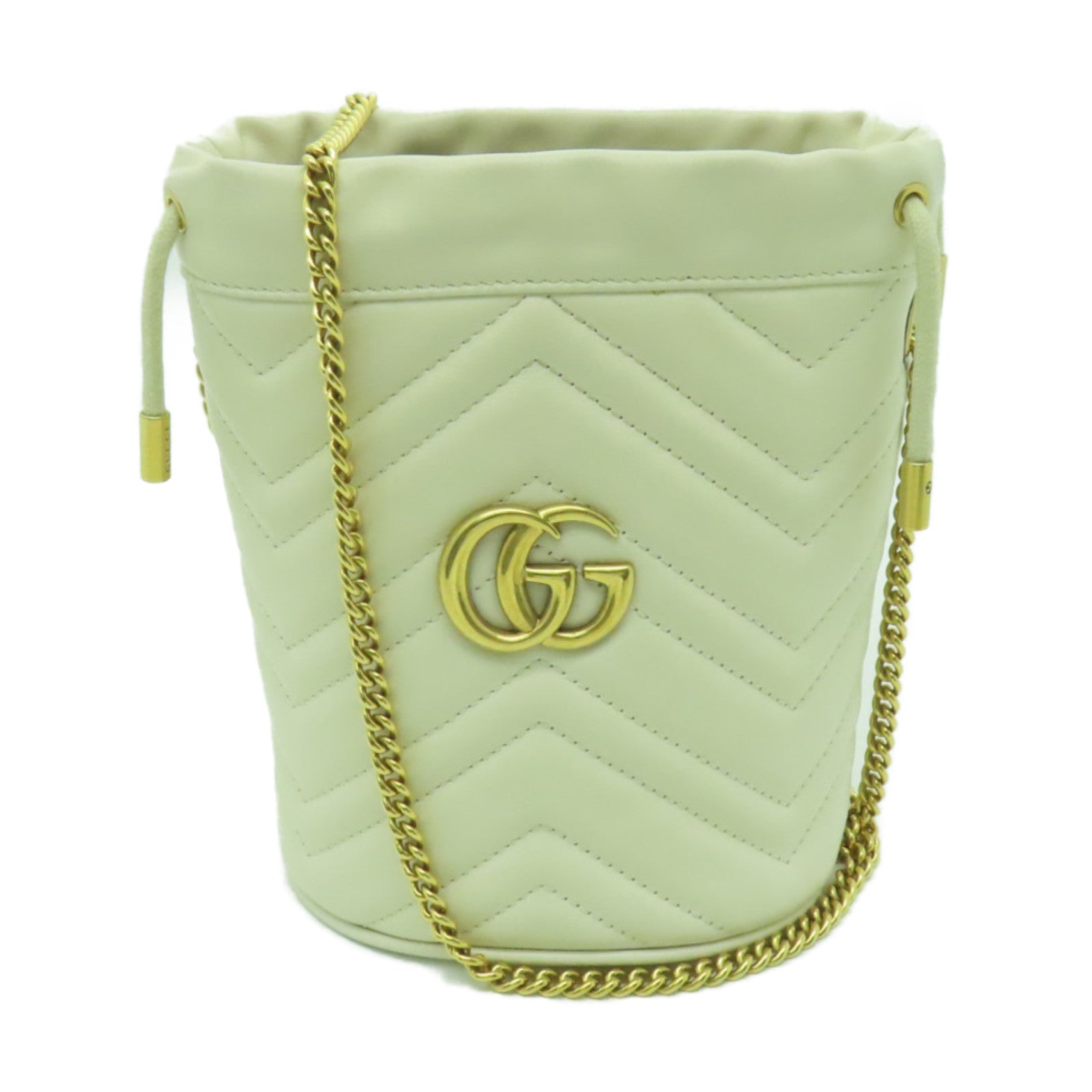 GUCCI 牛皮皮革GG Marmont金扣鏈帶肩背袋白色