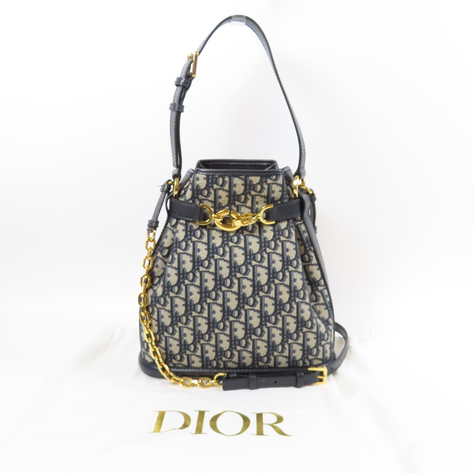 Dior 帆布Shoulder Bag金扣手挽肩背兩用袋深藍色
