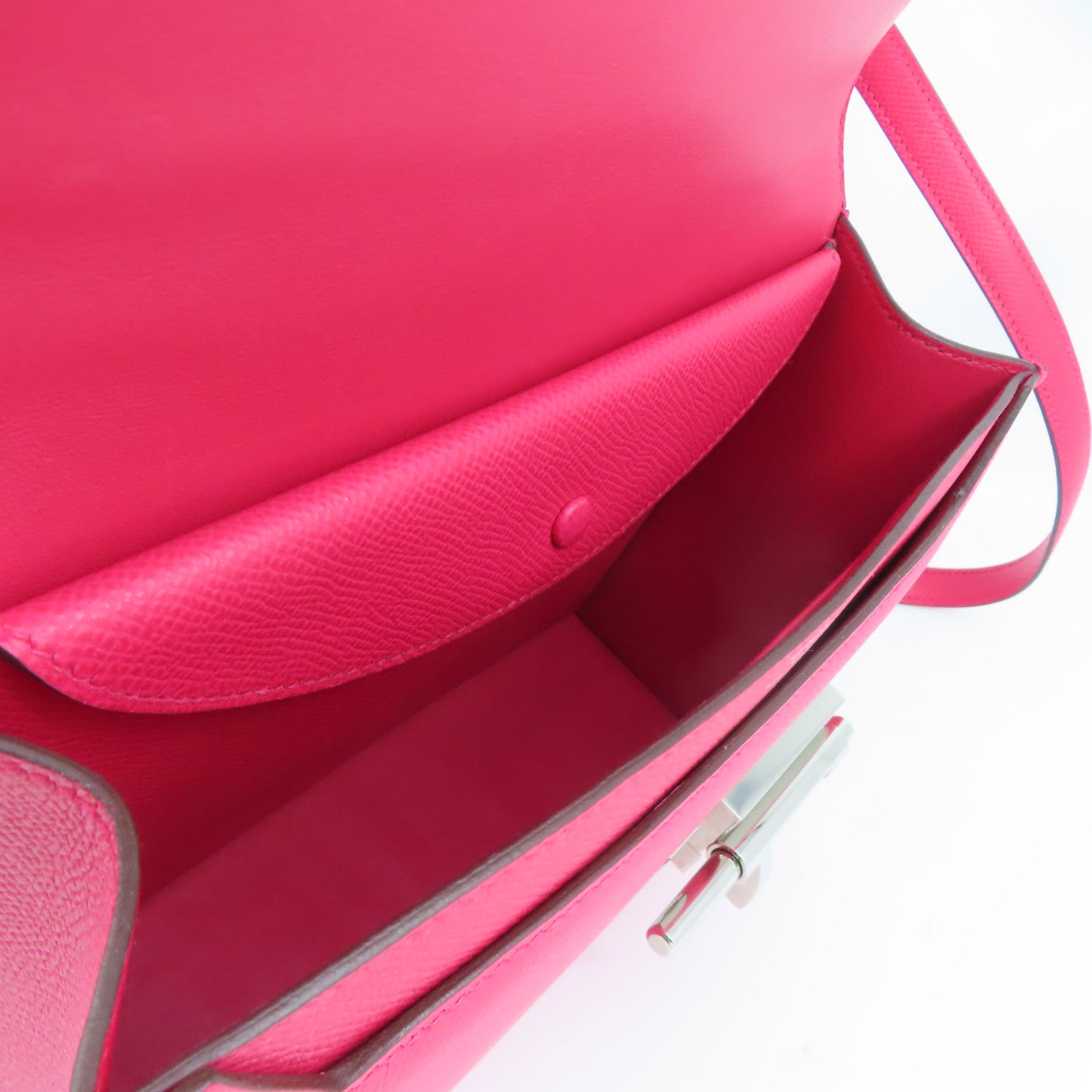 HERMES Epsom皮革Verrou 21银扣肩背袋Rose Extreme粉红色