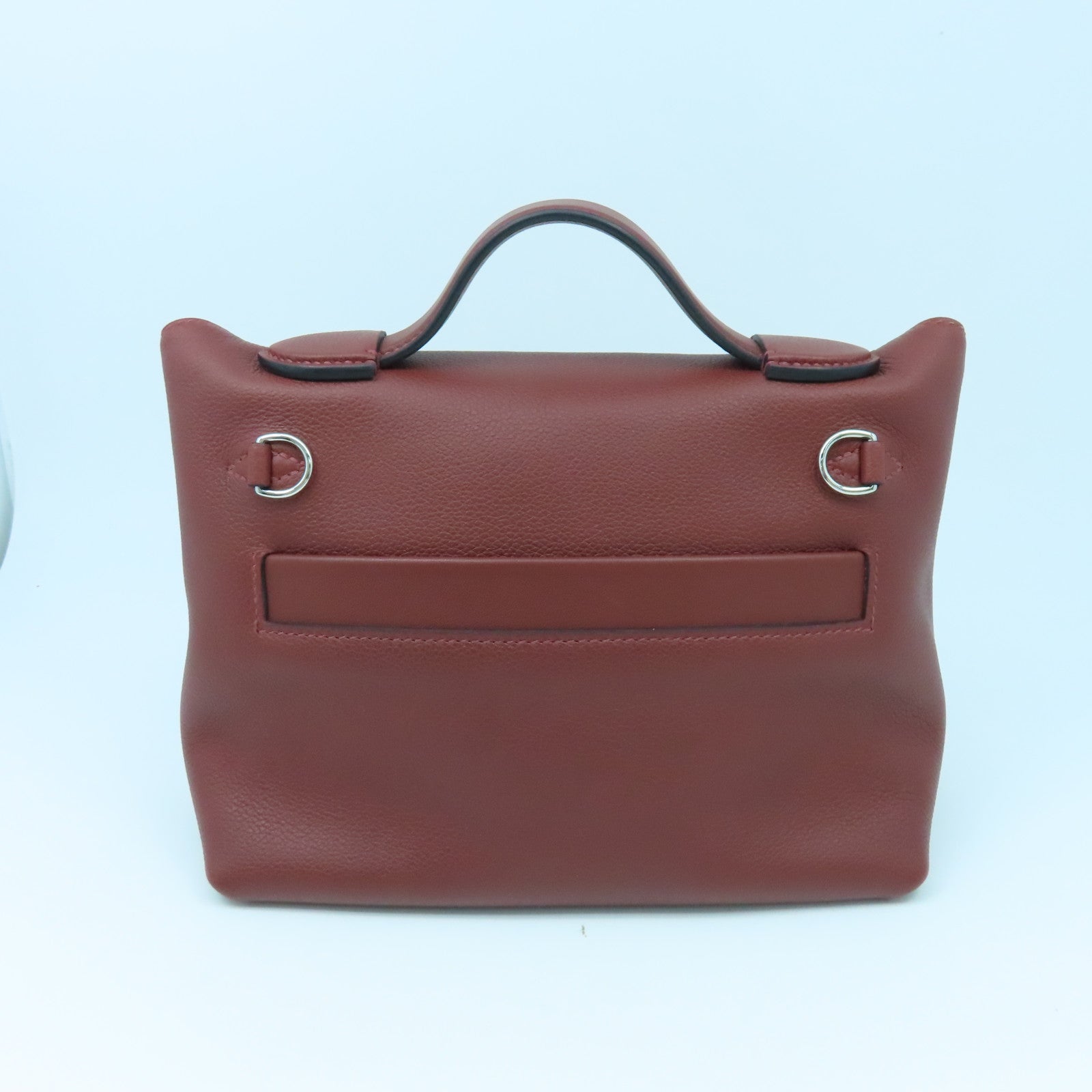 HERMES Evercolor皮革Mini 24/24銀扣肩背袋RougeH酒紅色