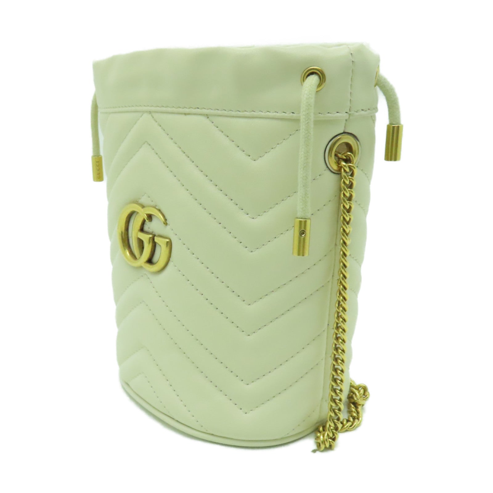 GUCCI 牛皮皮革GG Marmont金扣鏈帶肩背袋白色
