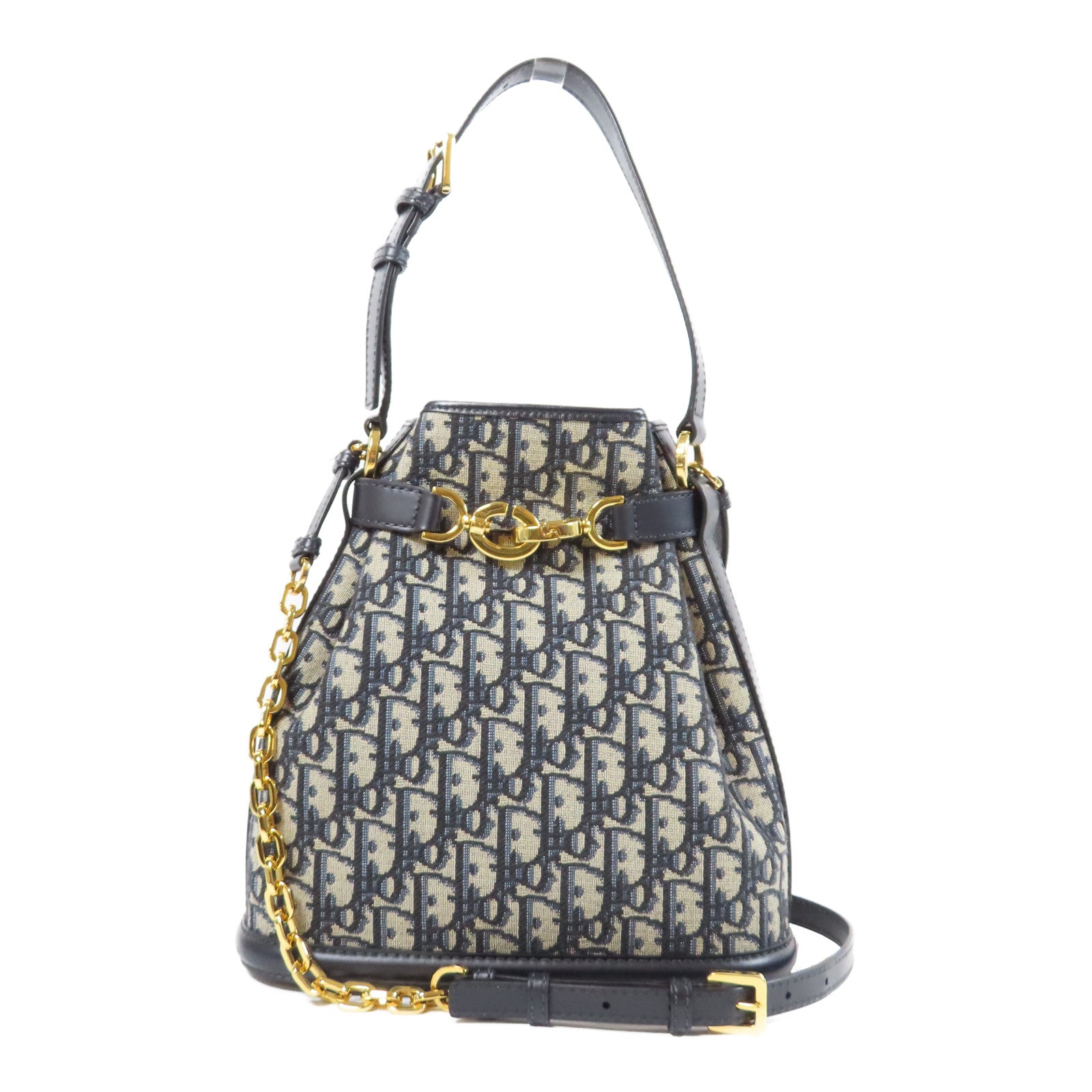 Dior 帆布Shoulder Bag金扣手挽肩背兩用袋深藍色
