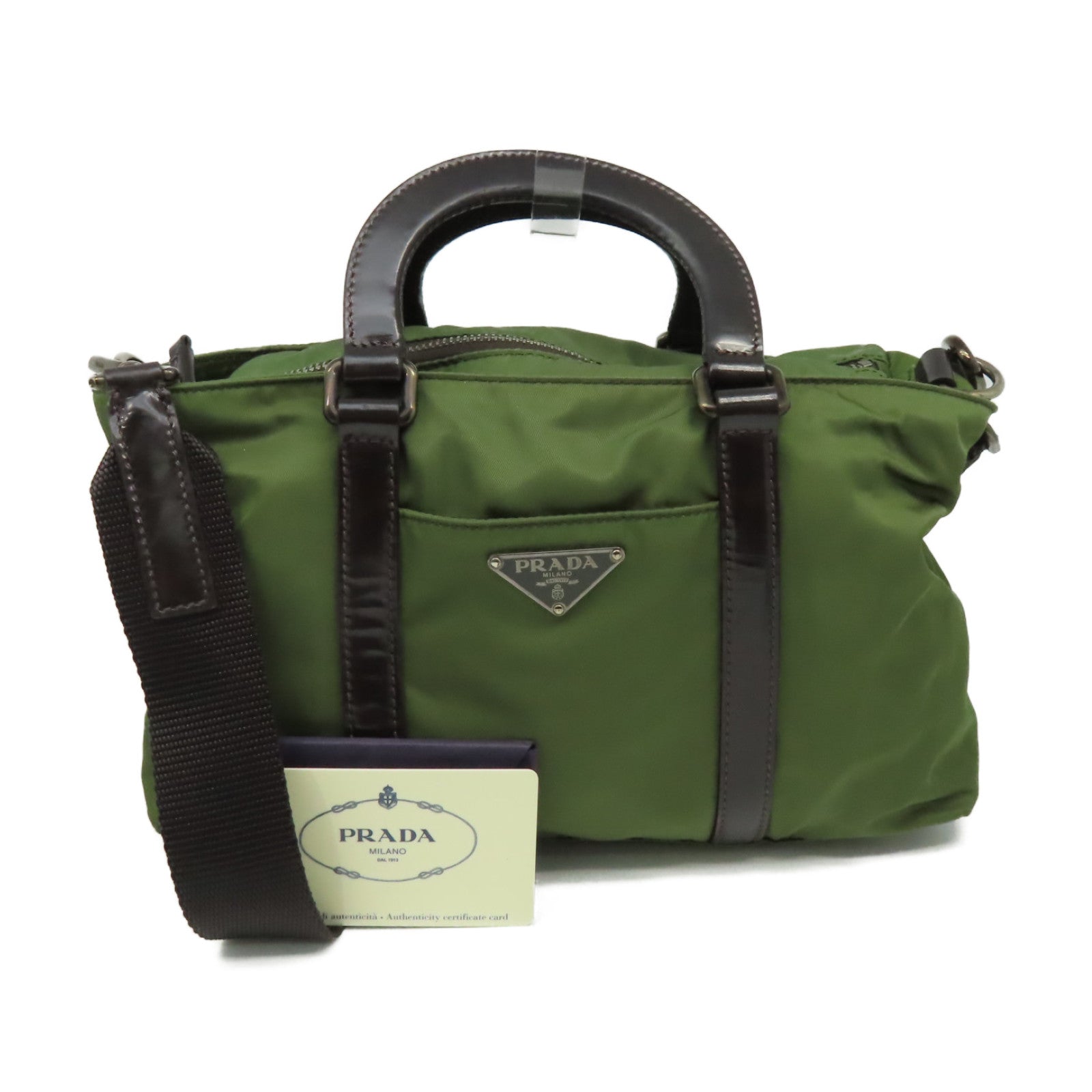 PRADA 尼龍2Way Shoulder Bag手挽肩背兩用袋軍綠色