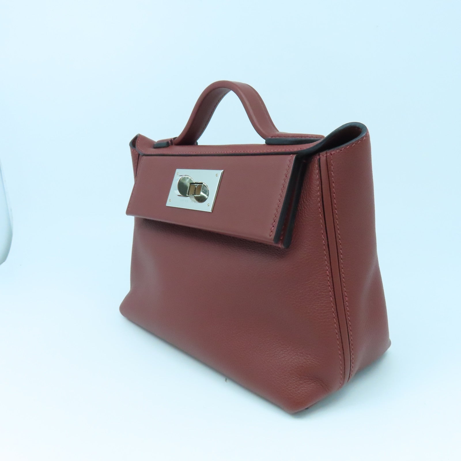 HERMES Evercolor皮革Mini 24/24銀扣肩背袋RougeH酒紅色