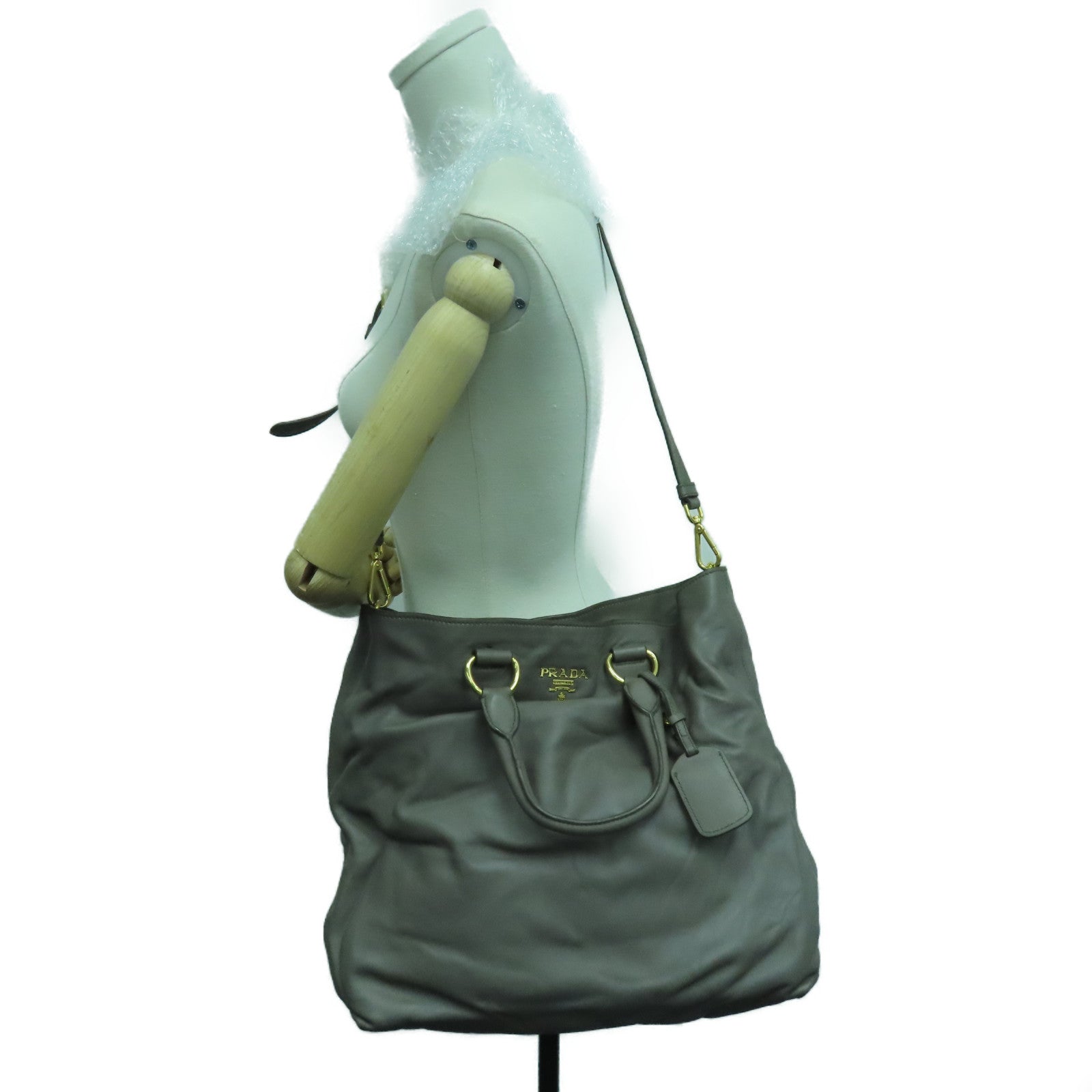 PRADA Cowhide Leather 2way Shoulder Bag Gold Buckle Handle Shoulder Bag Brown