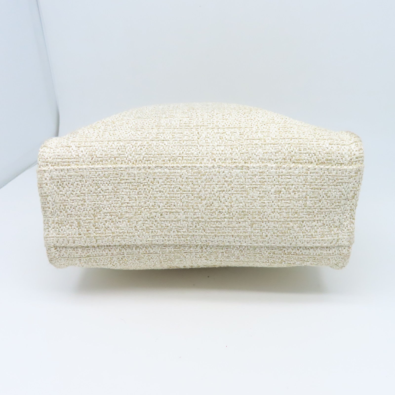 CHANEL 帆布Totebag Canvas金扣鏈帶手挽袋白色