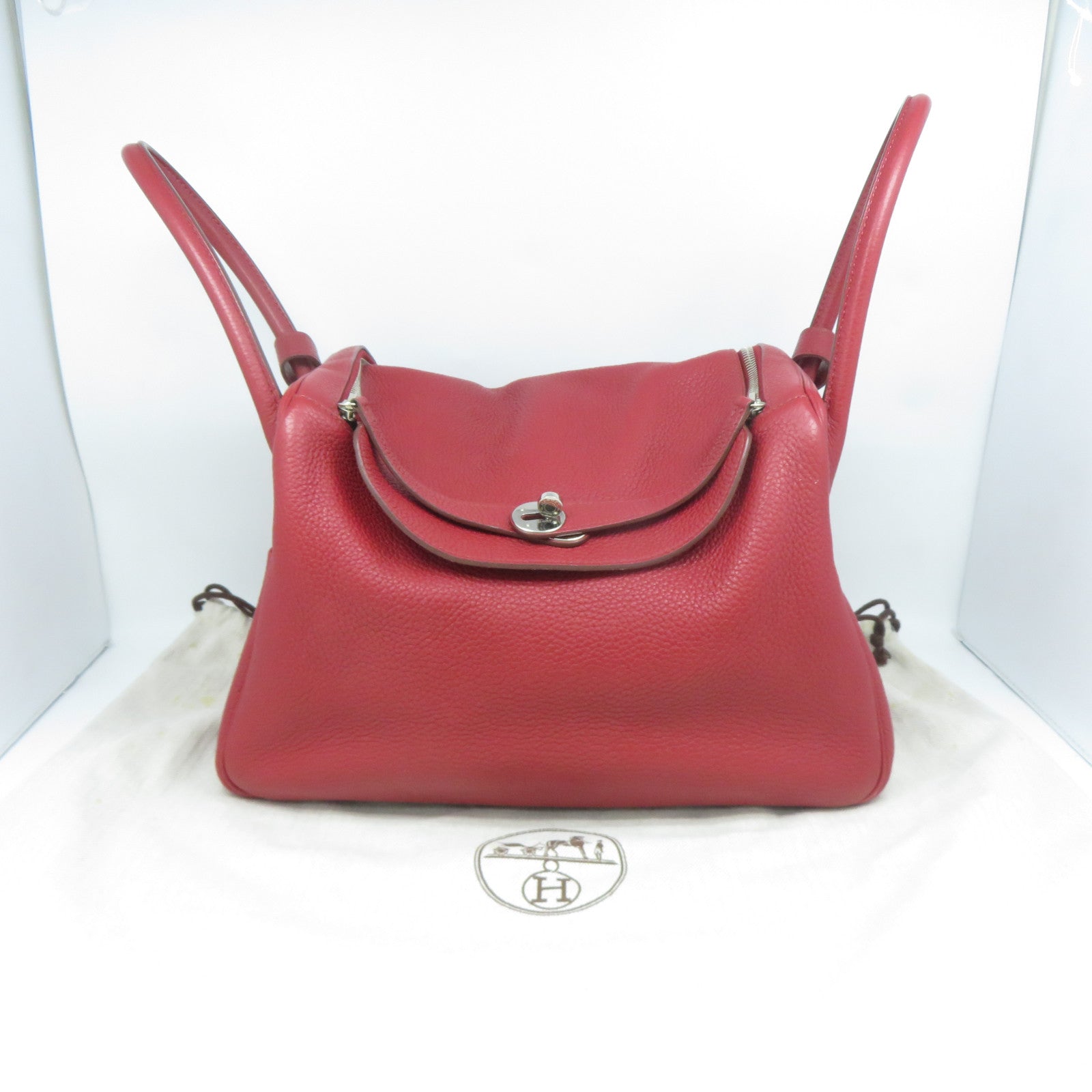 HERMES Clemence皮革Lindy 34銀扣手挽肩背兩用袋Rouge Garance暗紅色