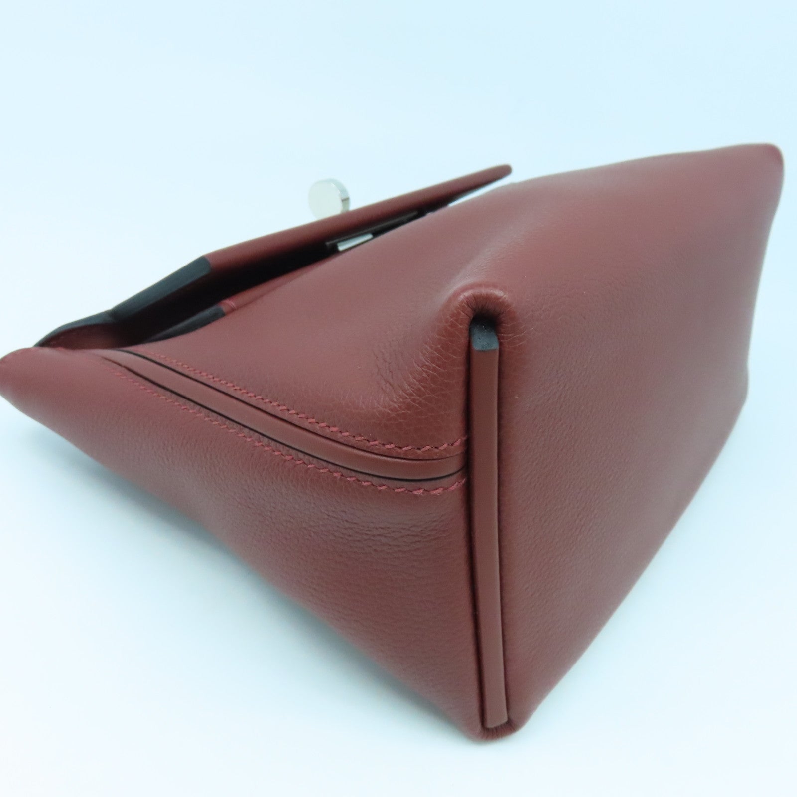 HERMES Evercolor皮革Mini 24/24銀扣肩背袋RougeH酒紅色