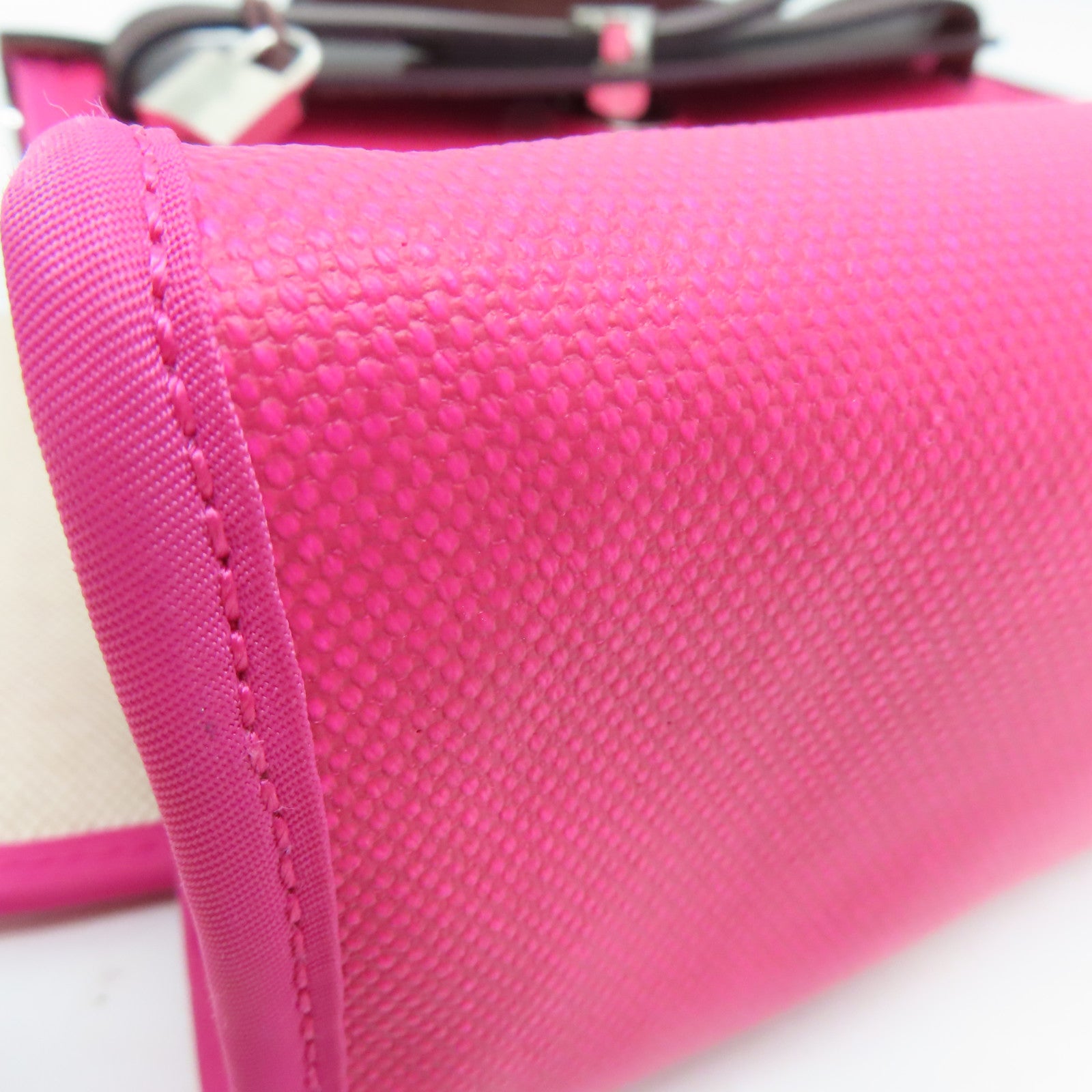 HERMES 涂层帆布Herbag PM银扣手挽肩背两用袋粉红色