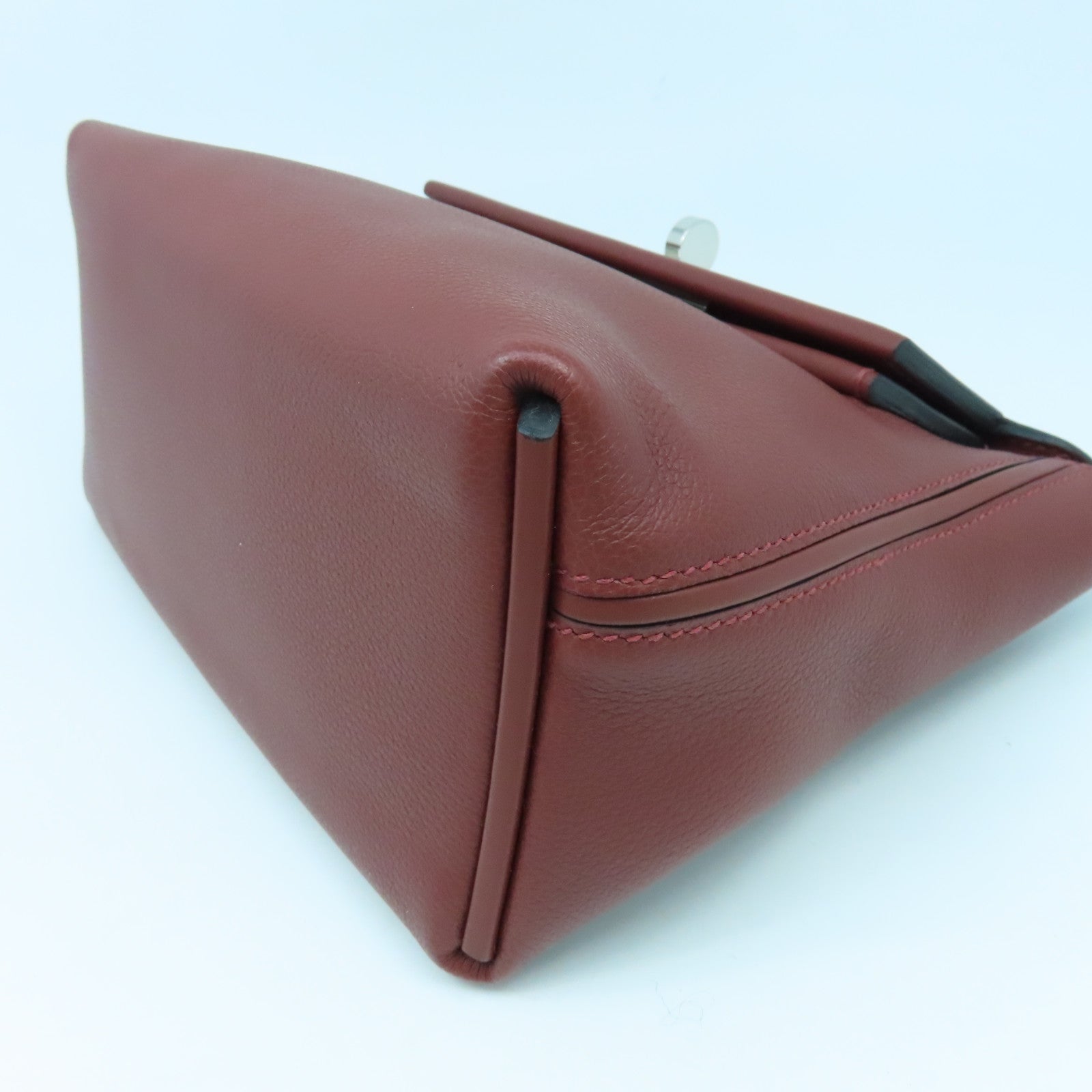 HERMES Evercolor皮革Mini 24/24銀扣肩背袋RougeH酒紅色
