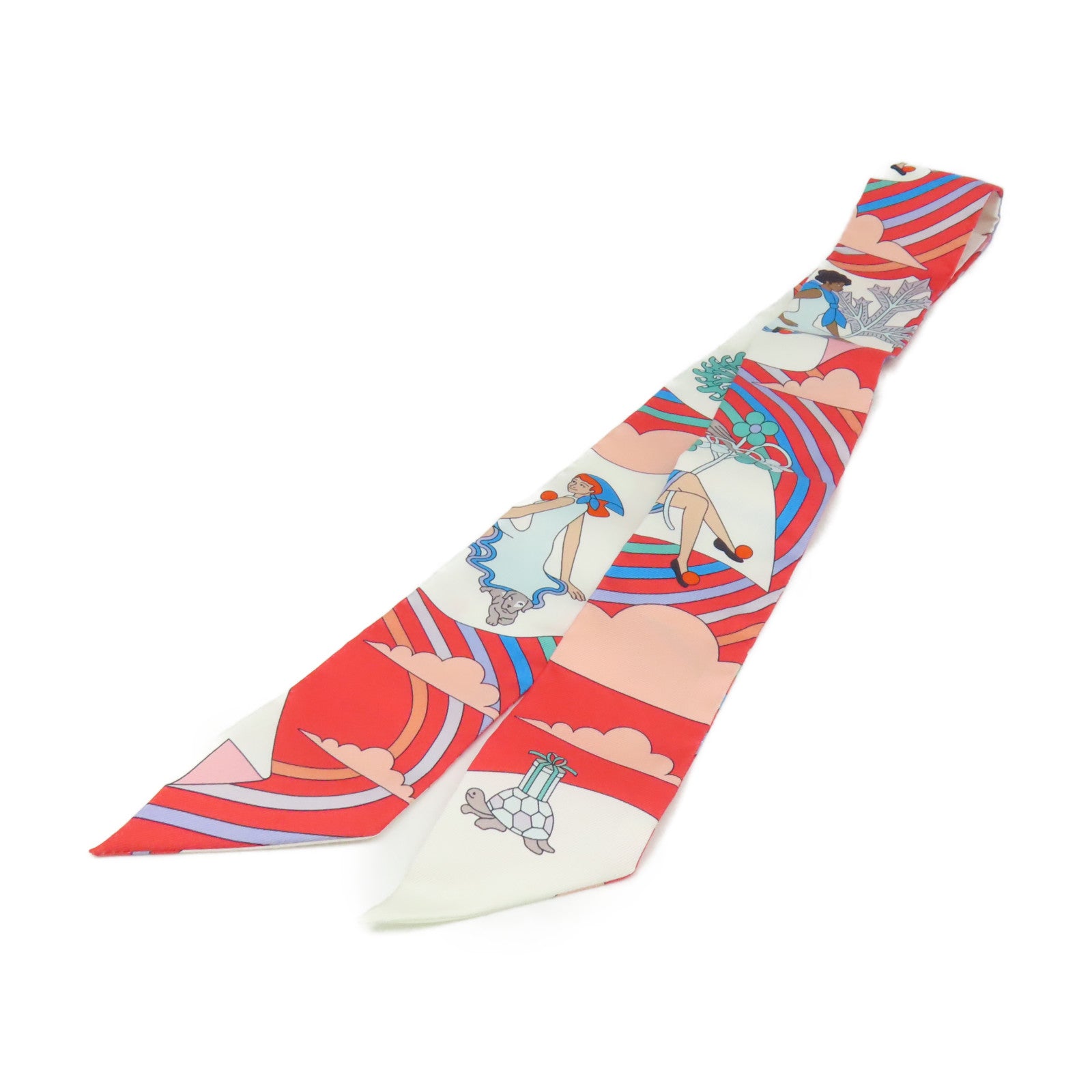 HERMES 【激減優惠】絲質Twilly Scarf絲巾白色/桃紅色/彩色