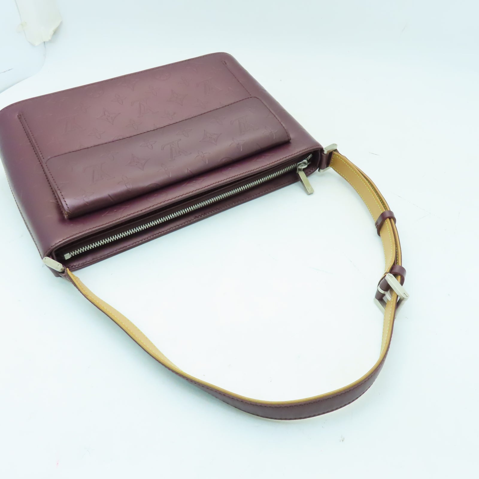 LOUIS VUITTON Monogram Matte Alston銀扣肩背袋酒紅色