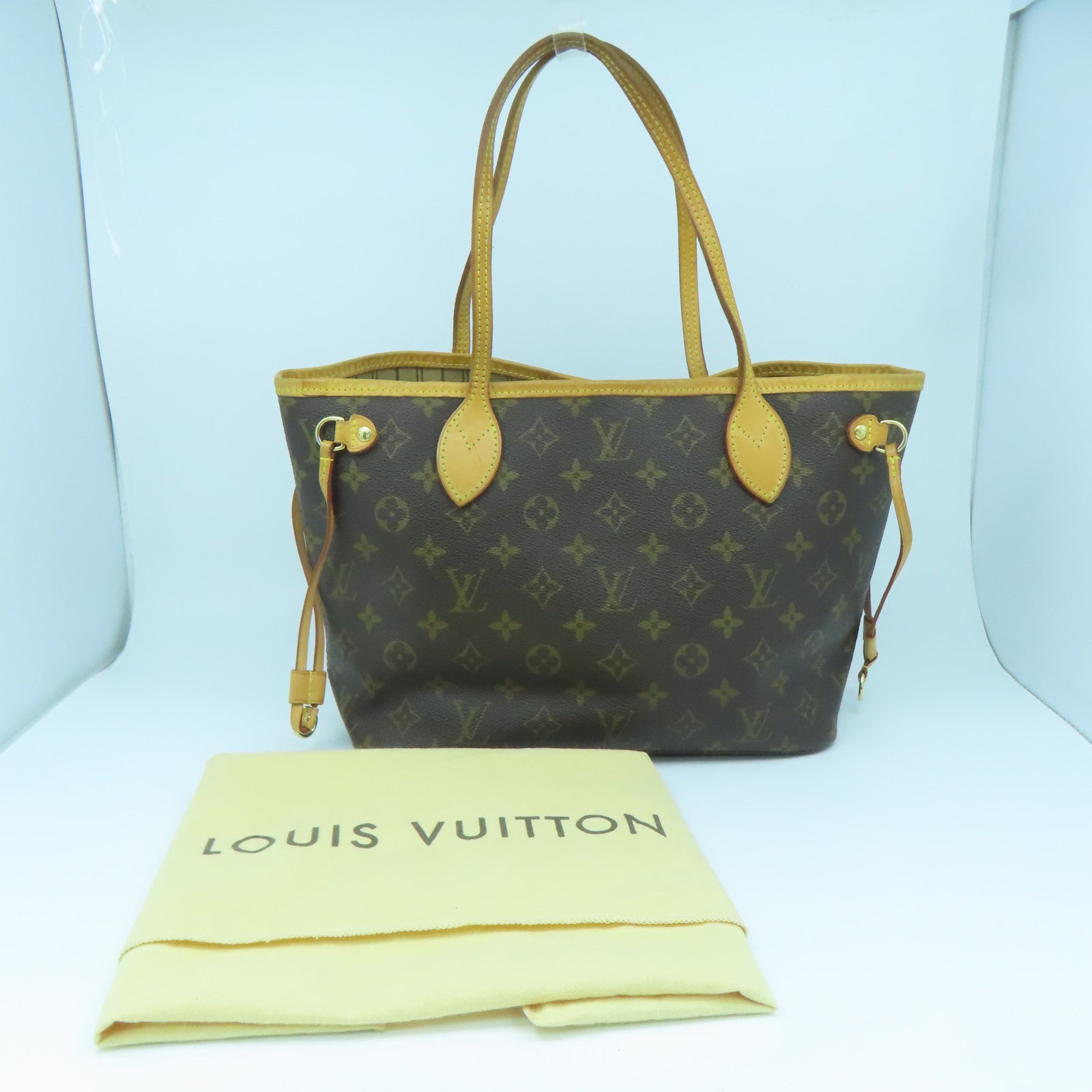 LOUIS VUITTON Monogram Neverfull PM金扣手挽袋啡色