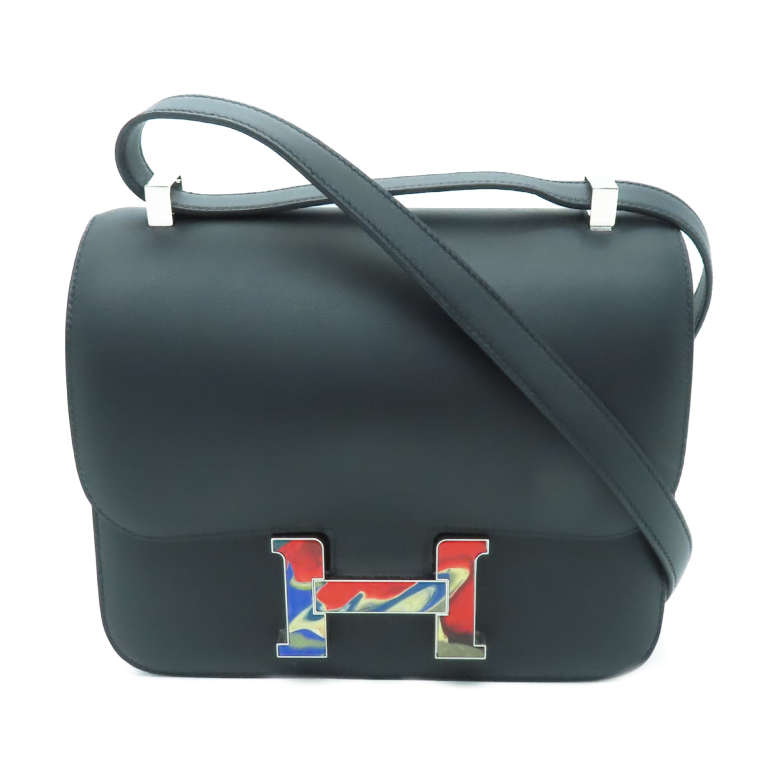 HERMES 【激減優惠】Swift皮革Constance 24銀扣肩背袋黑色