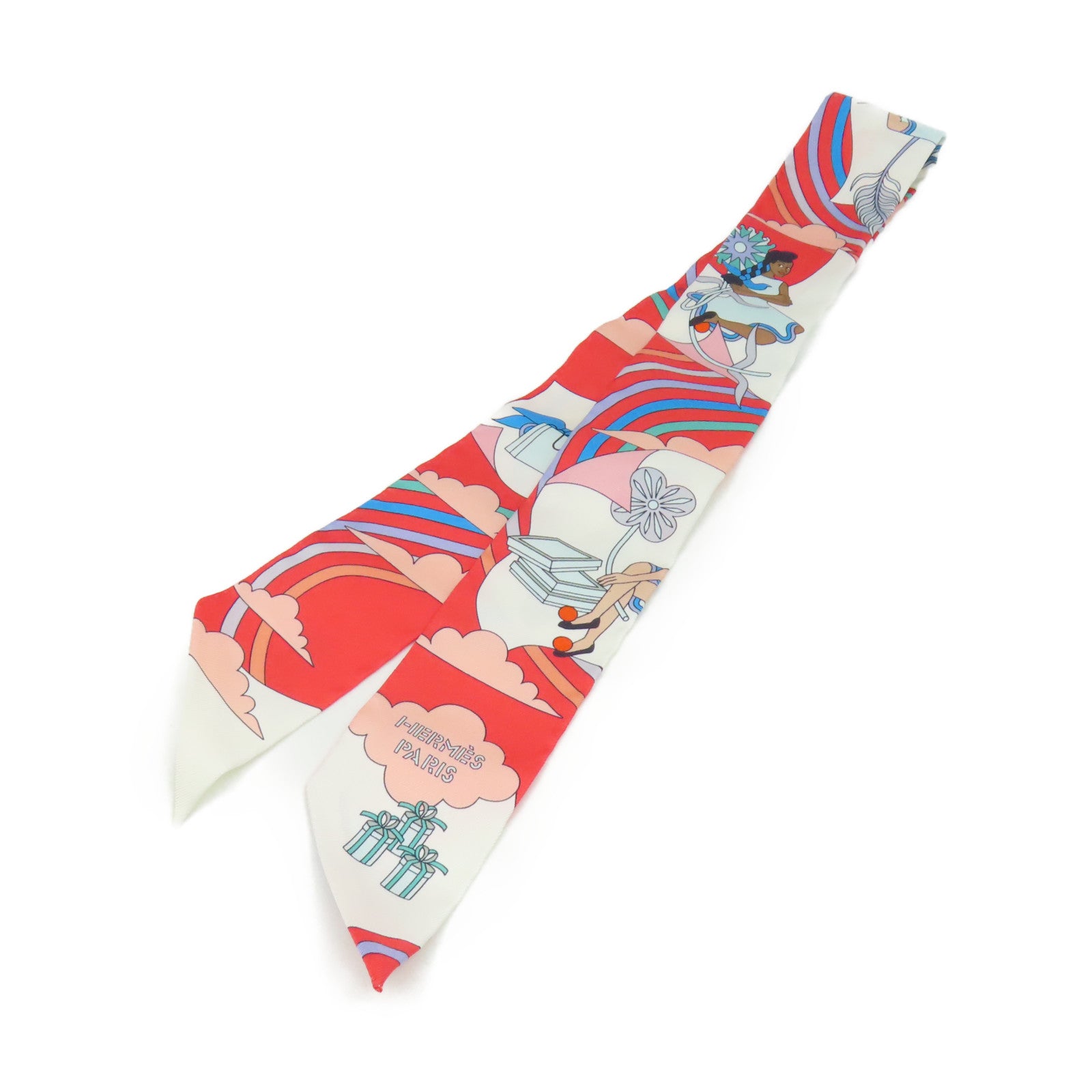 HERMES 【激減優惠】絲質Twilly Scarf絲巾白色/桃紅色/彩色