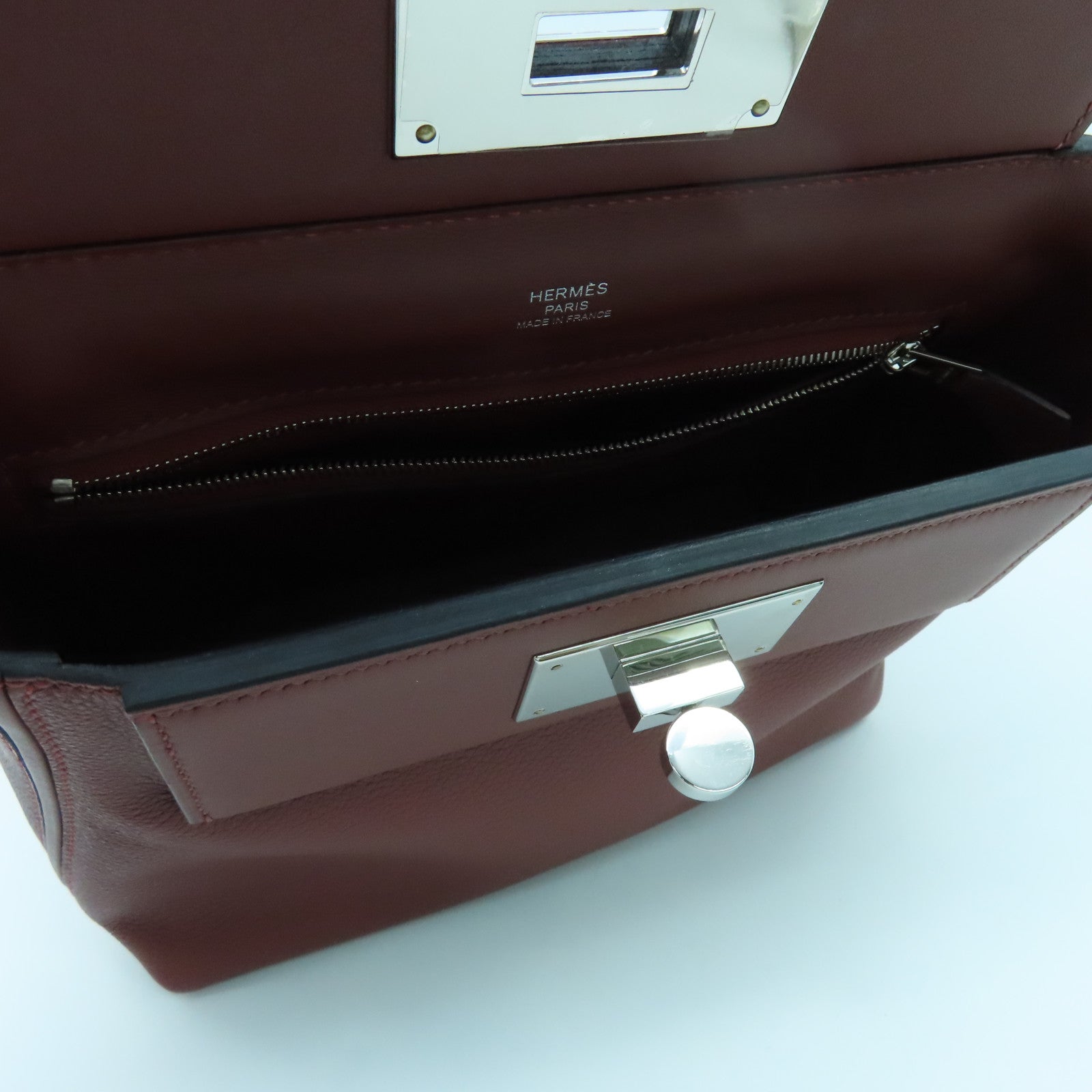 HERMES Evercolor皮革Mini 24/24銀扣肩背袋RougeH酒紅色