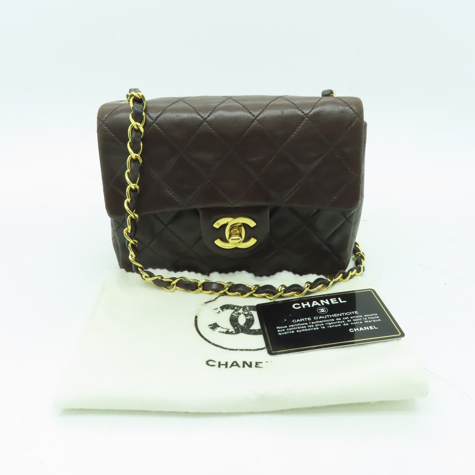CHANEL 菱格牛皮皮革Matelasse Chain Shoulder金扣鏈帶肩背袋啡色
