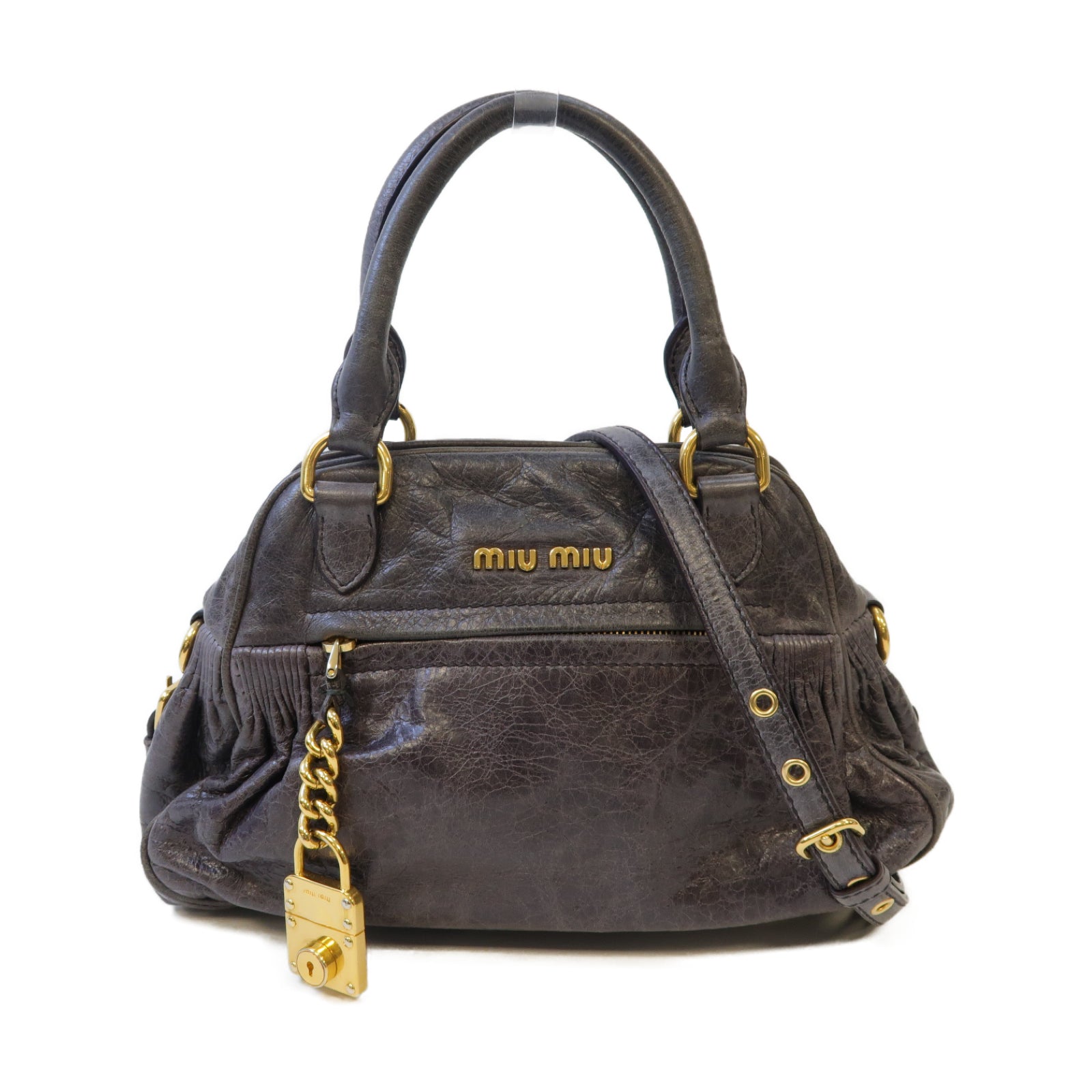 Miu Miu 牛皮皮革2 Way Shoulder金扣手挽肩背兩用袋灰色