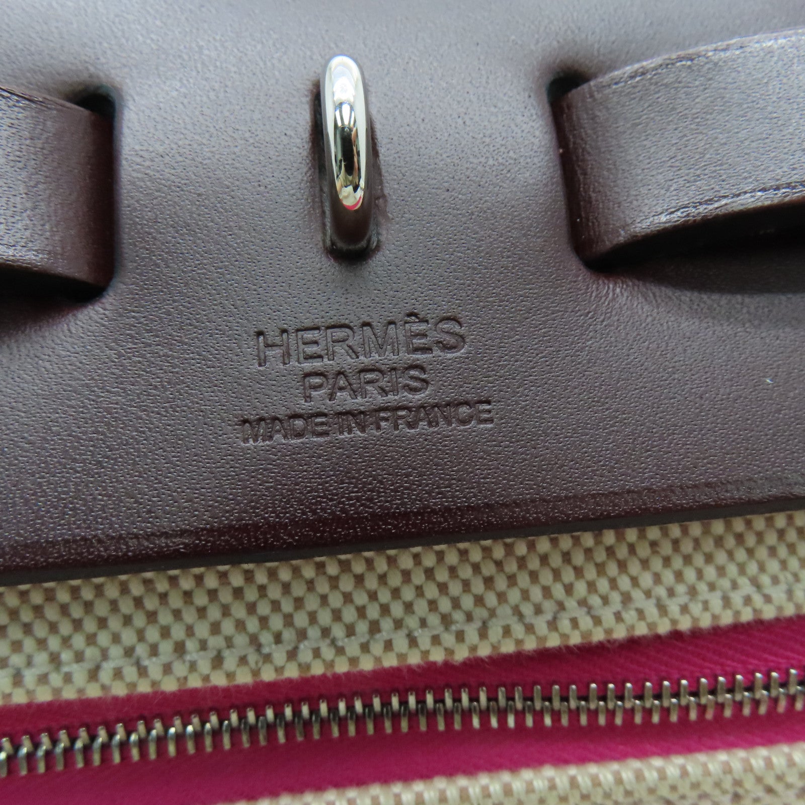HERMES 涂层帆布Herbag PM银扣手挽肩背两用袋粉红色