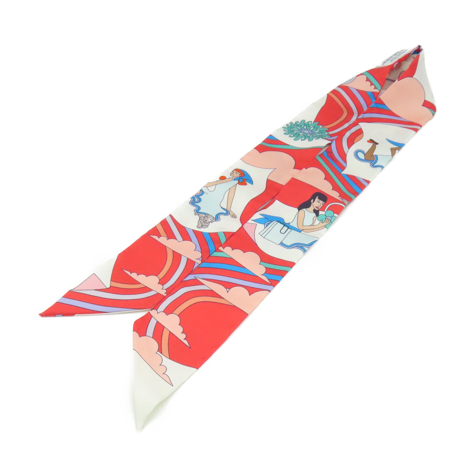 HERMES 【激減優惠】絲質Twilly Scarf絲巾白色/桃紅色/彩色