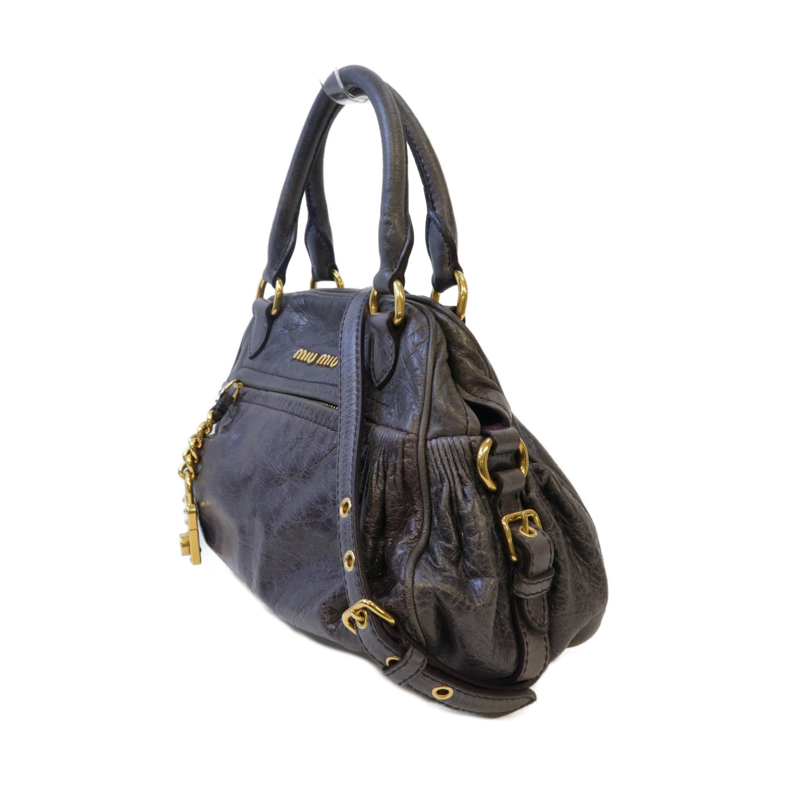 Miu Miu 牛皮皮革2 Way Shoulder金扣手挽肩背兩用袋灰色