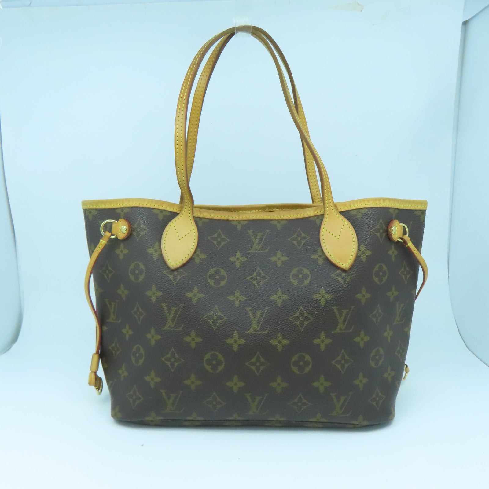 LOUIS VUITTON Monogram Neverfull PM金扣手挽袋啡色
