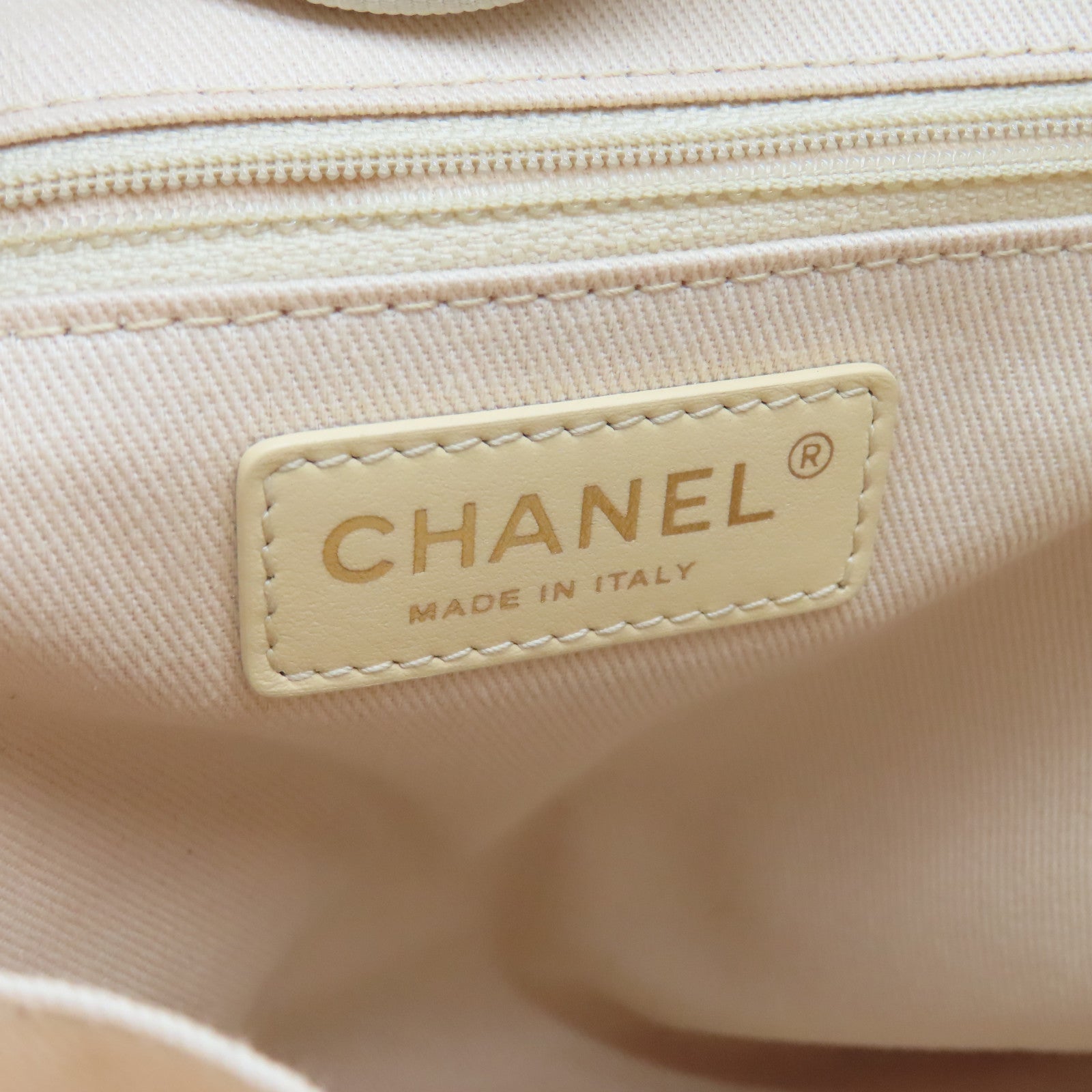 CHANEL 帆布Totebag Canvas金扣鏈帶手挽袋白色