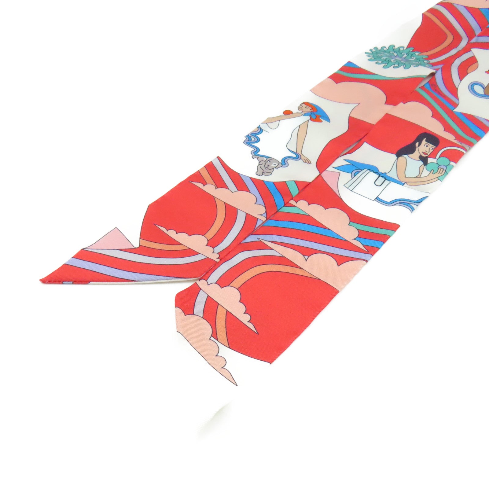HERMES 【激減優惠】絲質Twilly Scarf絲巾白色/桃紅色/彩色