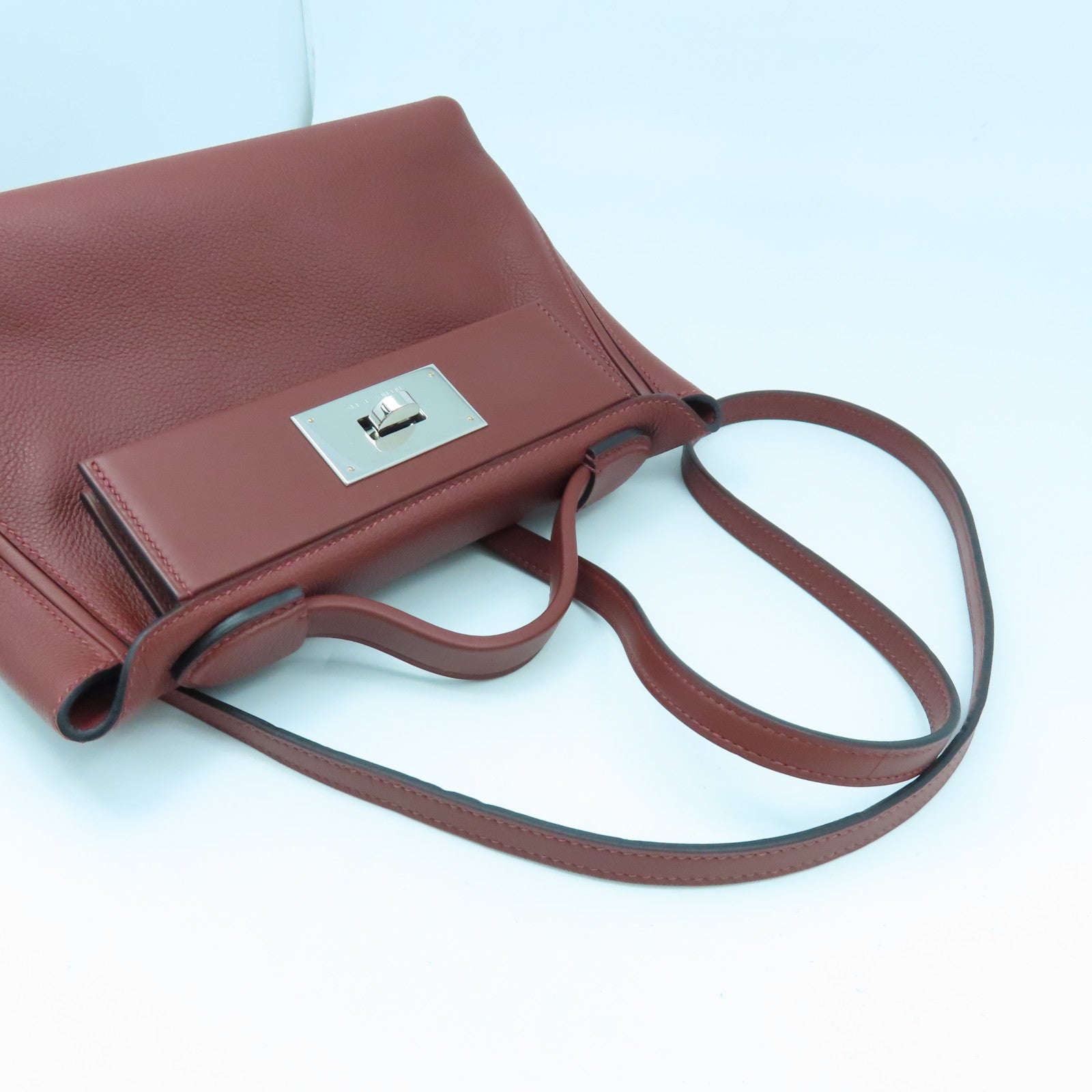 HERMES Evercolor皮革Mini 24/24銀扣肩背袋RougeH酒紅色