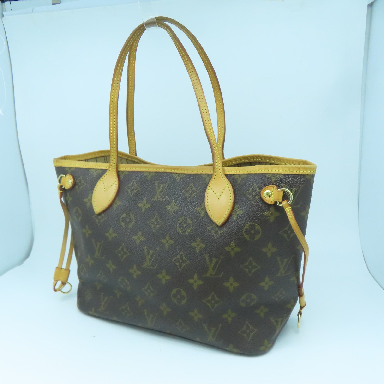 LOUIS VUITTON Monogram Neverfull PM金扣手挽袋啡色