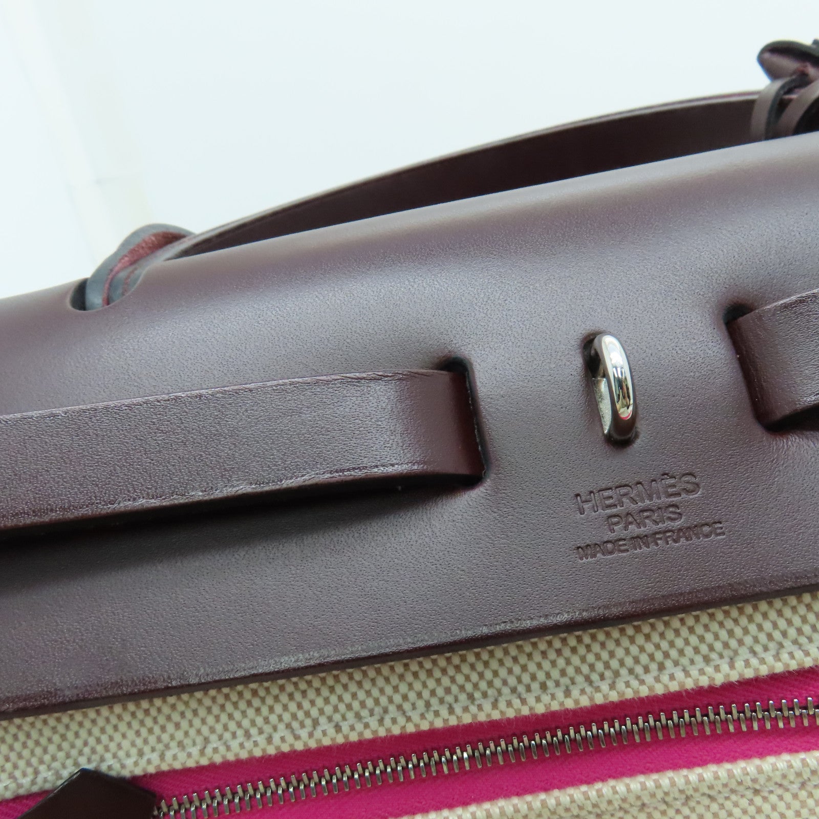 HERMES 涂层帆布Herbag PM银扣手挽肩背两用袋粉红色