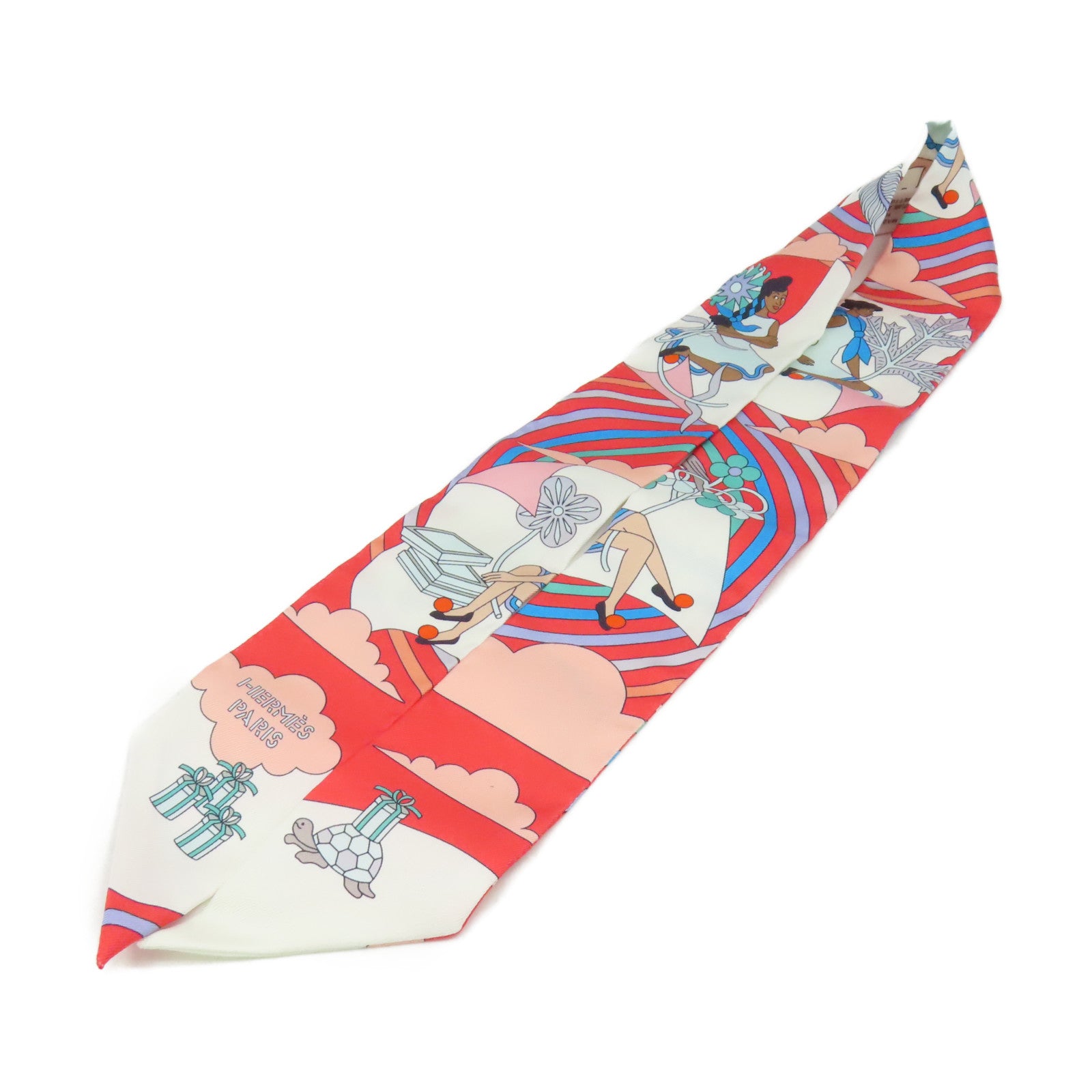 HERMES 【激減優惠】絲質Twilly Scarf絲巾白色/桃紅色/彩色