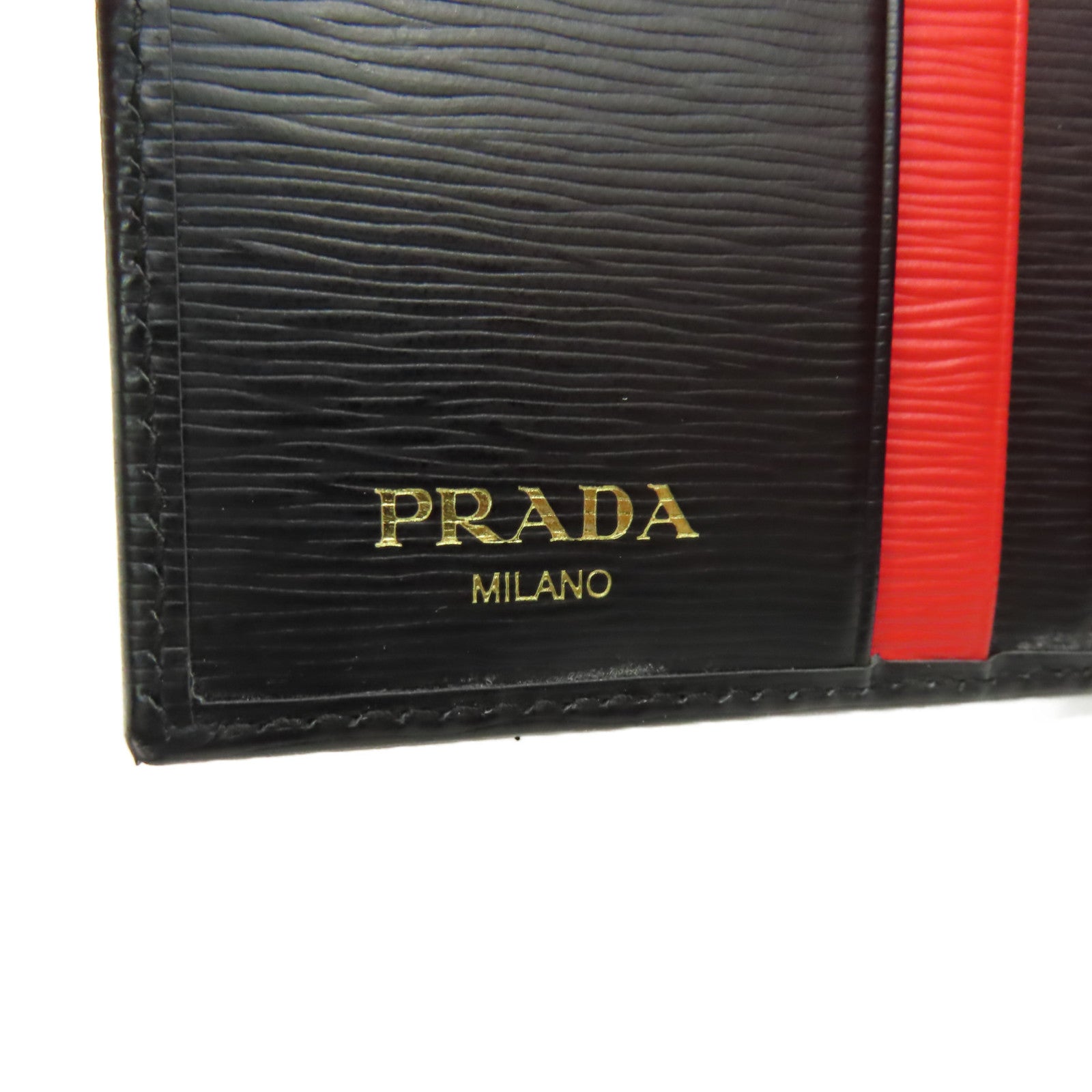 PRADA 牛皮皮革Short Wallet短錢包黑色/紅色