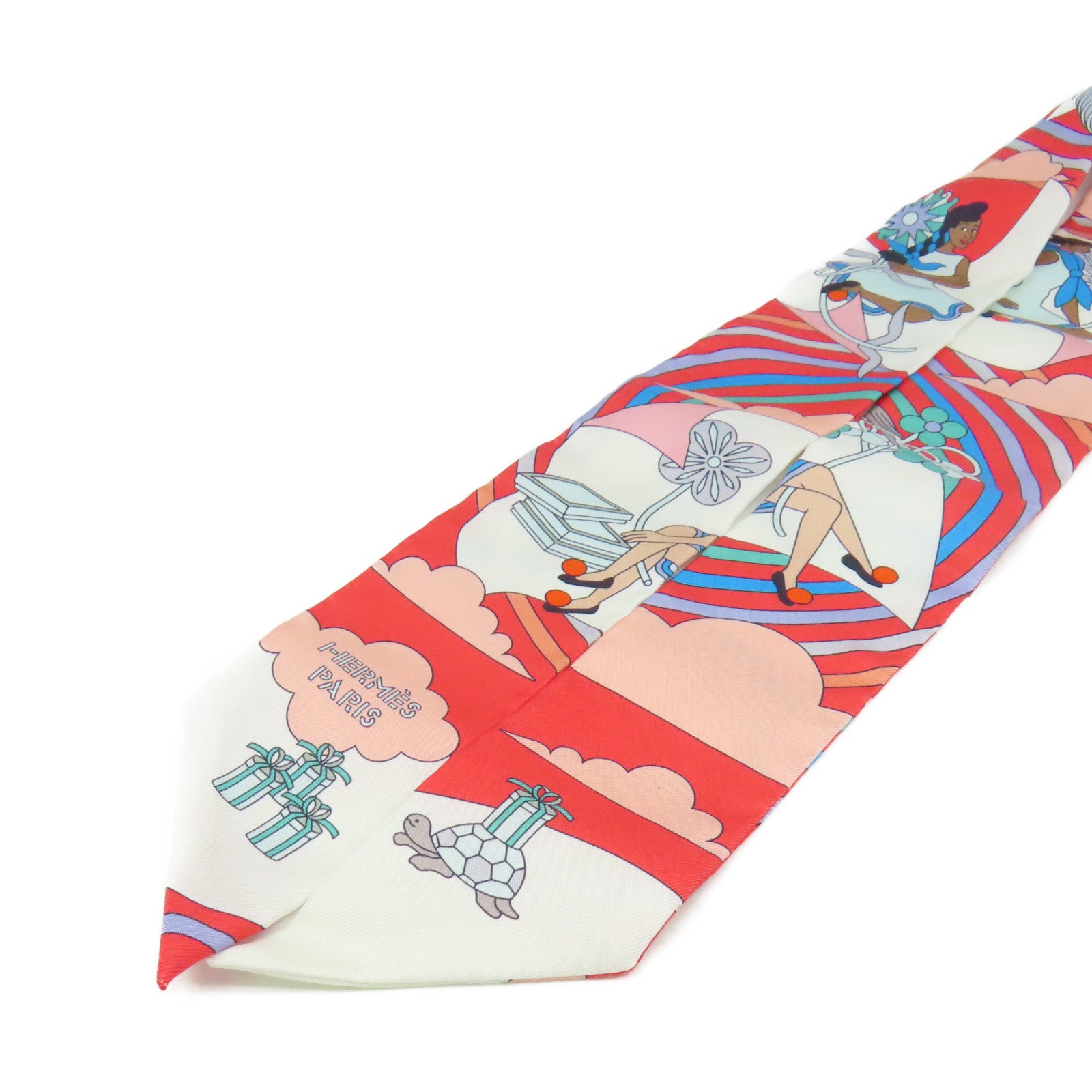 HERMES 【激減優惠】絲質Twilly Scarf絲巾白色/桃紅色/彩色
