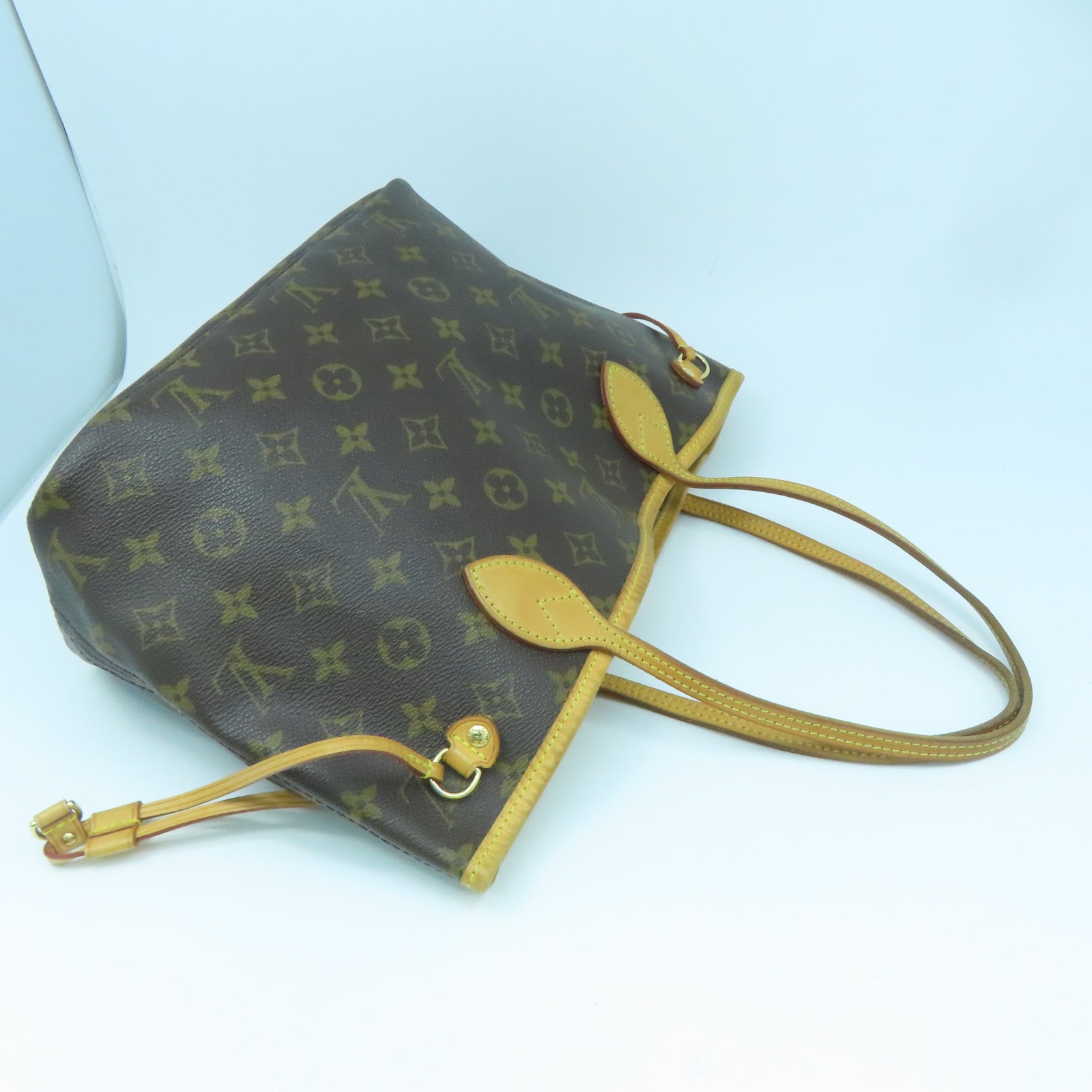 LOUIS VUITTON Monogram Neverfull PM金扣手挽袋啡色