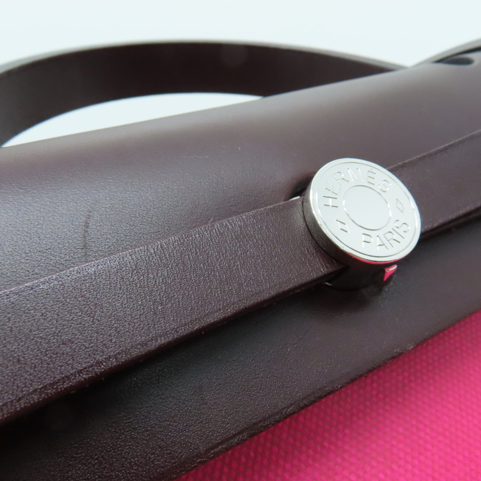 HERMES 涂层帆布Herbag PM银扣手挽肩背两用袋粉红色