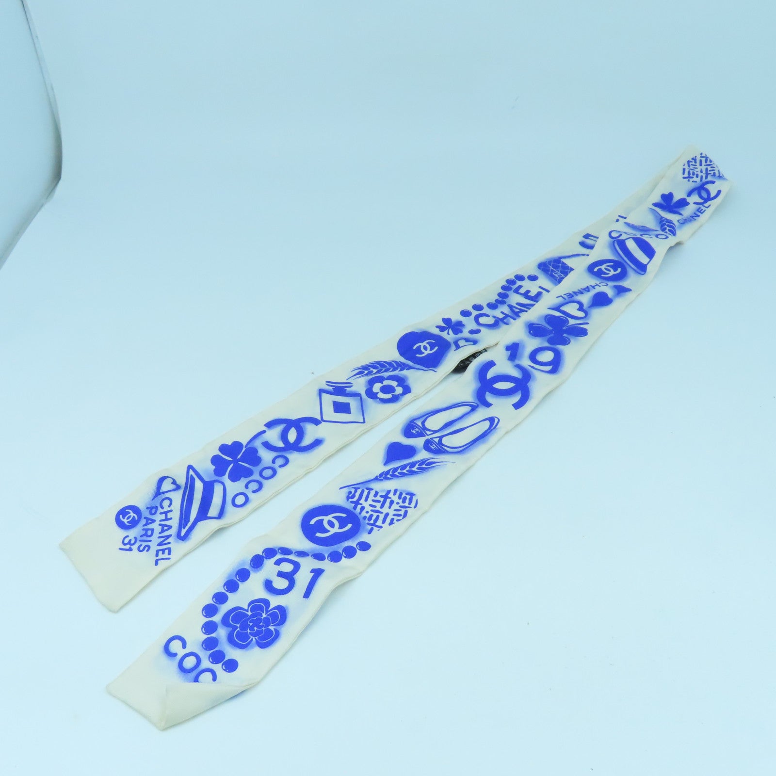 CHANEL 絲質Scarf絲巾藍色/白色