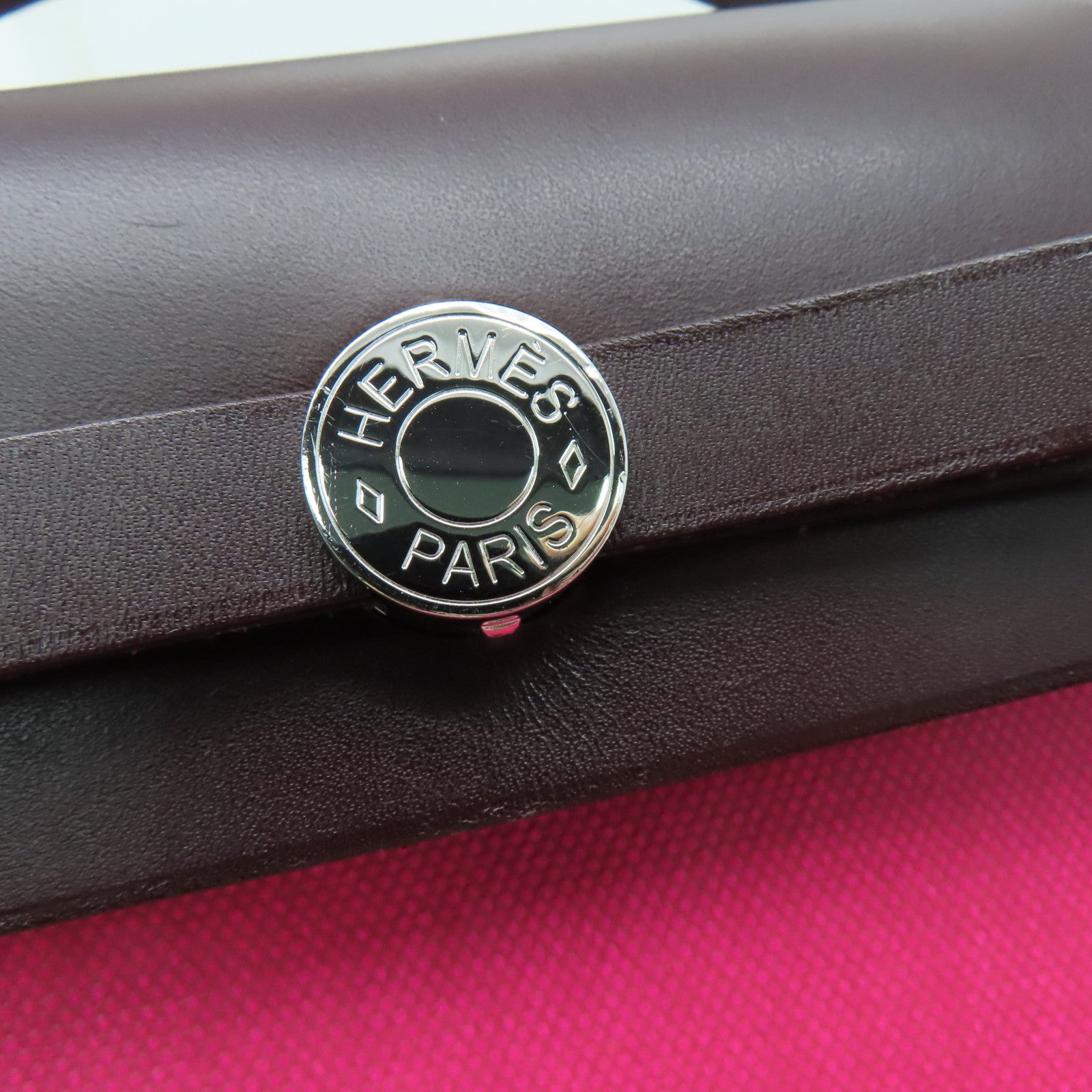 HERMES 涂层帆布Herbag PM银扣手挽肩背两用袋粉红色