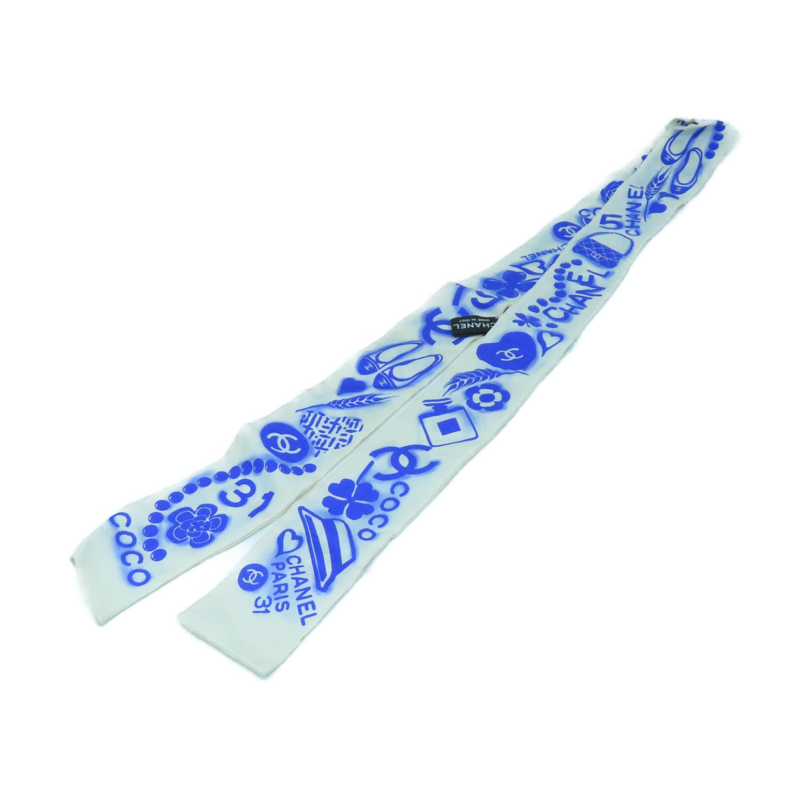 CHANEL 絲質Scarf絲巾藍色/白色