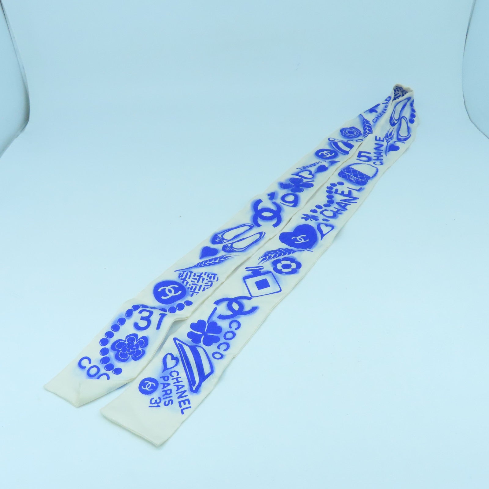 CHANEL 絲質Scarf絲巾藍色/白色