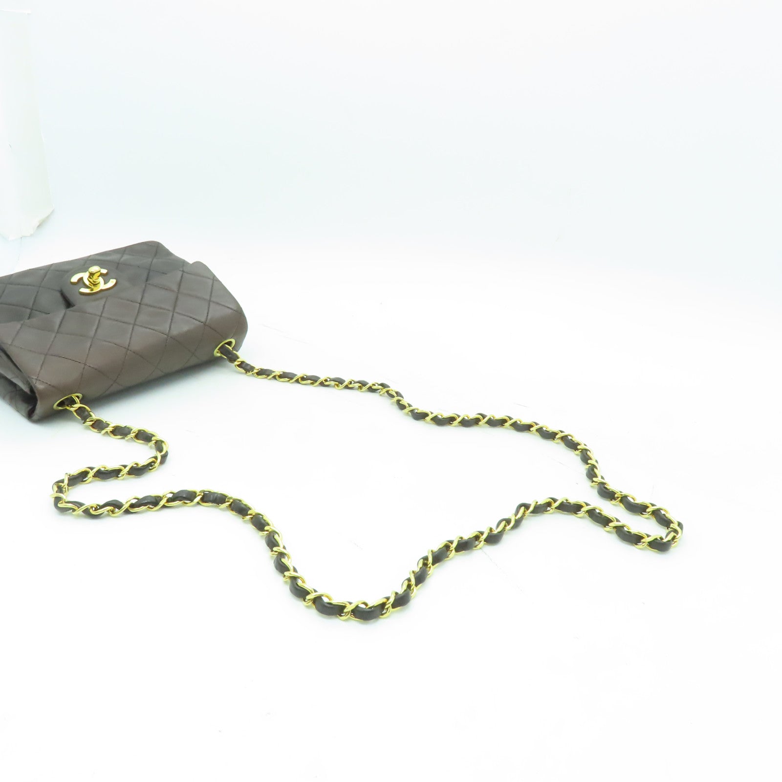 CHANEL 菱格牛皮皮革Matelasse Chain Shoulder金扣鏈帶肩背袋啡色