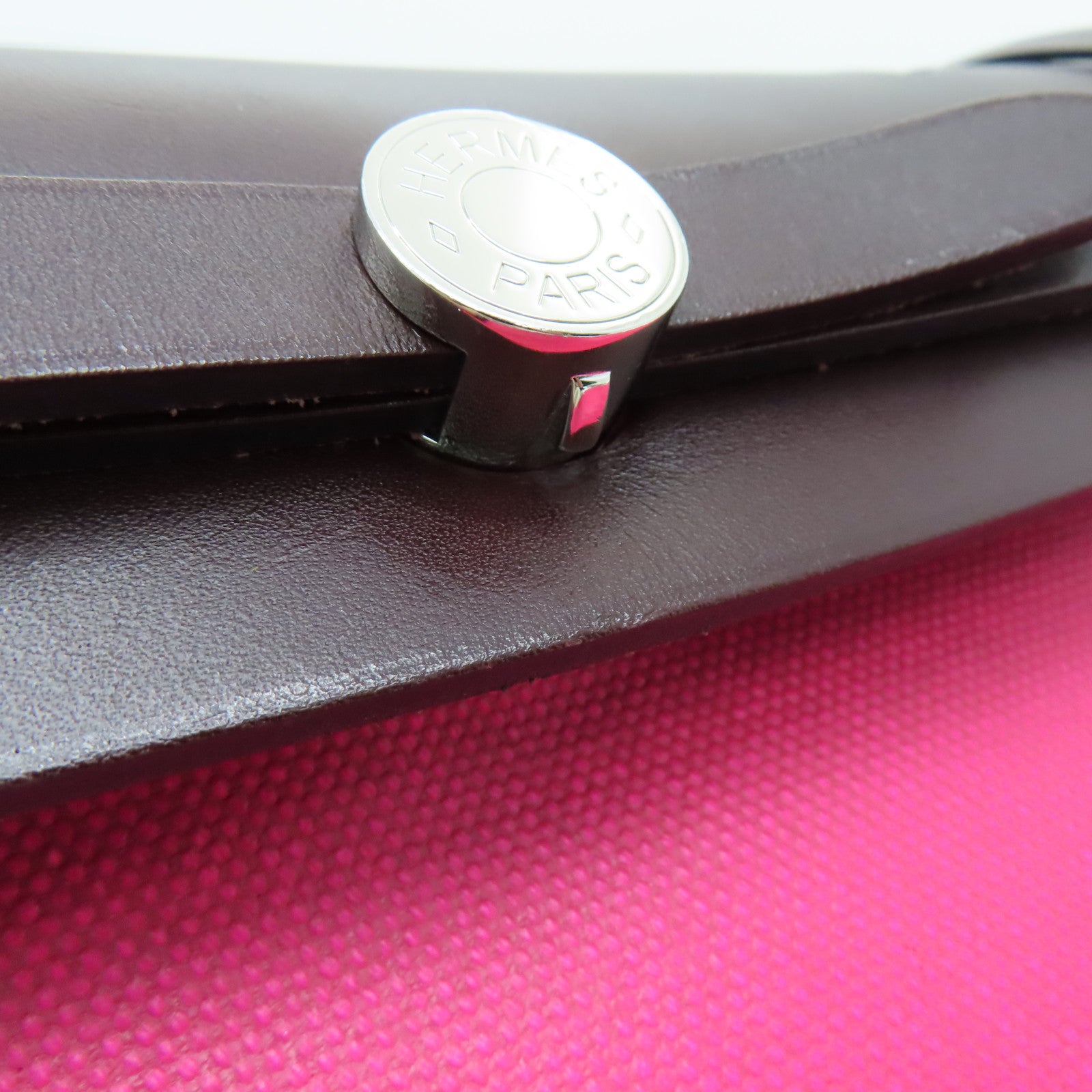 HERMES 涂层帆布Herbag PM银扣手挽肩背两用袋粉红色