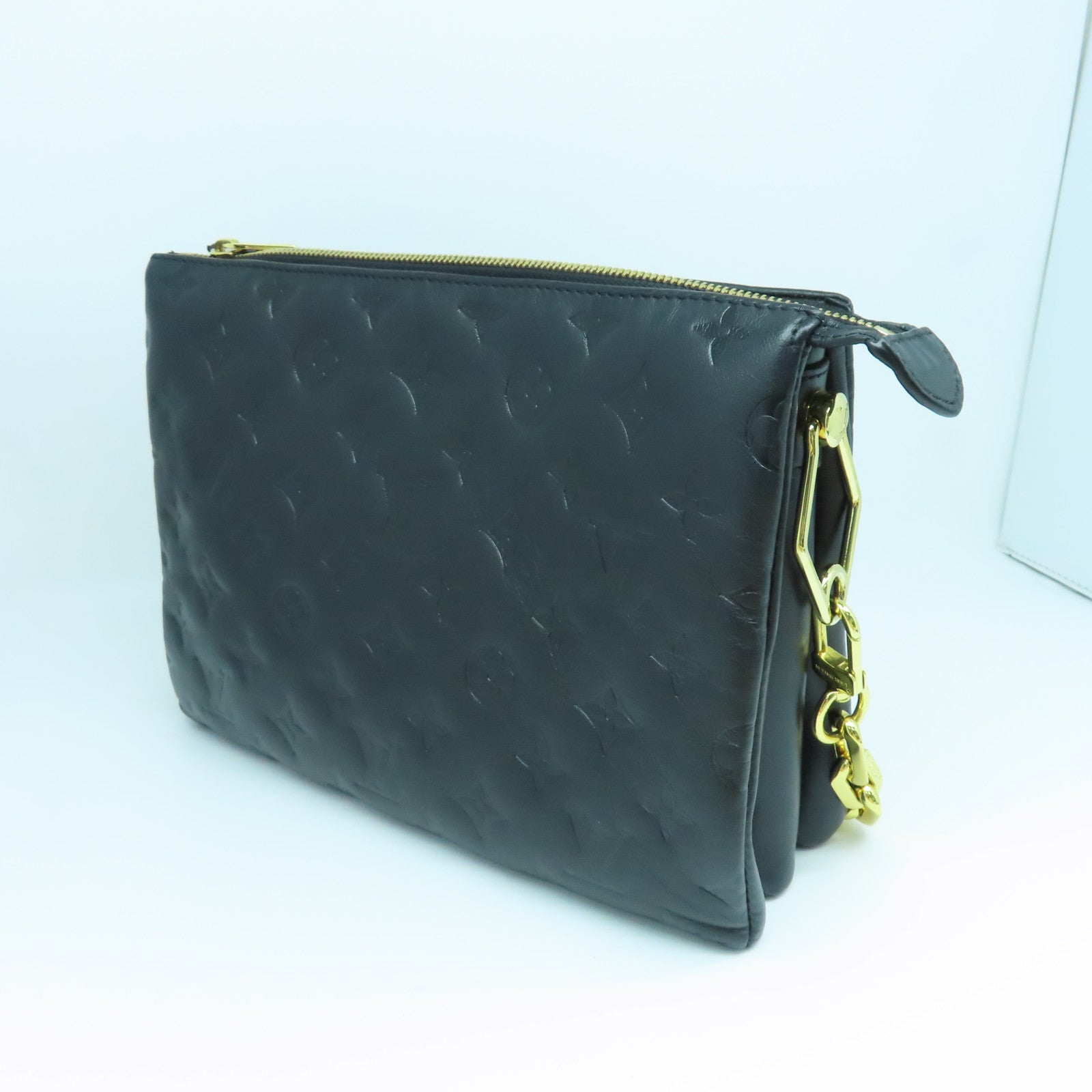 LOUIS VUITTON Sheepskin Leather Coussin Pm Gold Buckle Shoulder Bag Black