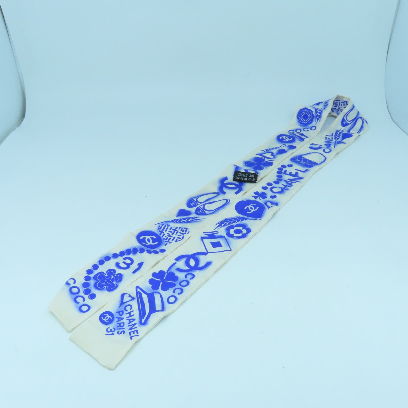 CHANEL 絲質Scarf絲巾藍色/白色