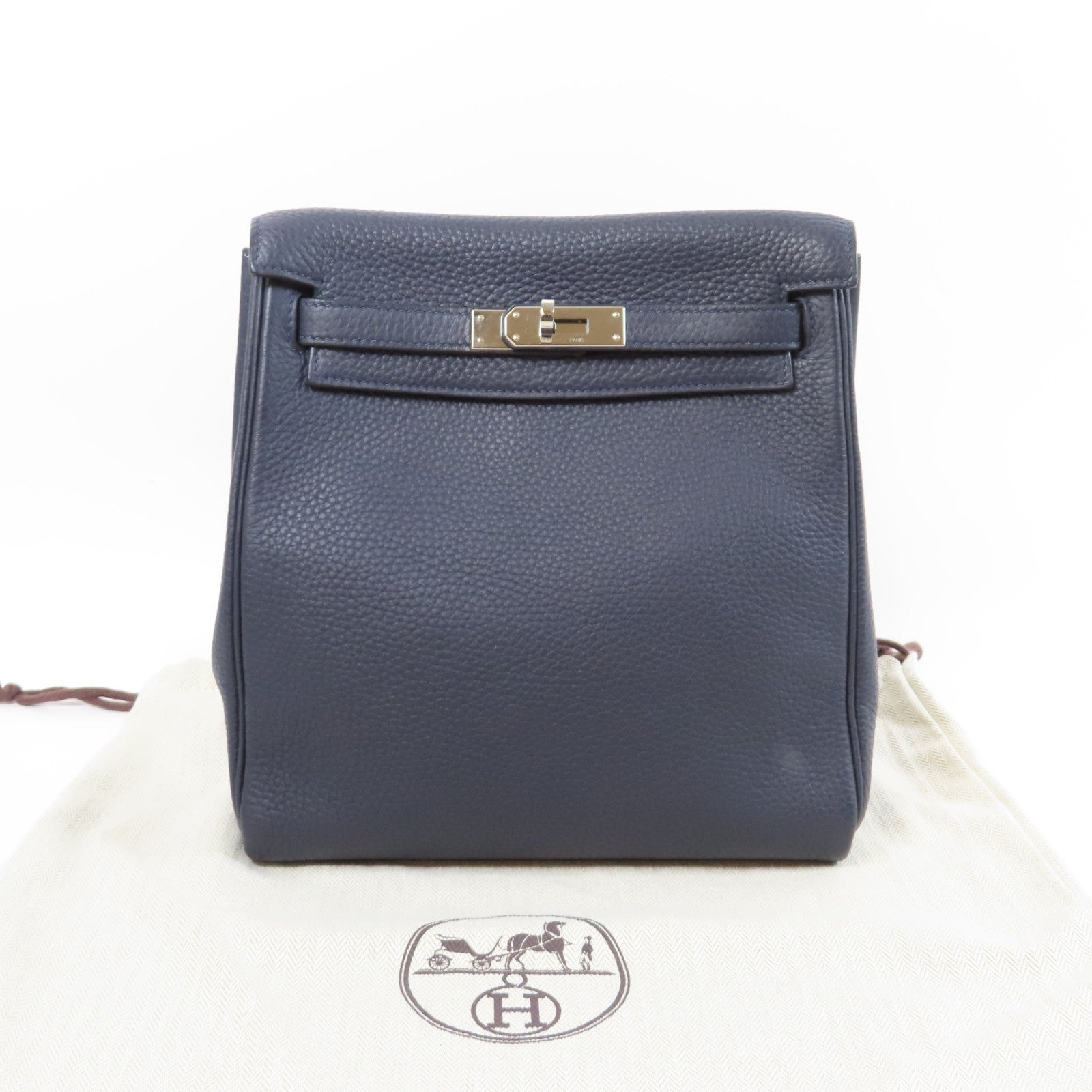 HERMES Clemence皮革Kelly Ado銀扣背包Blue Indigo靛藍色