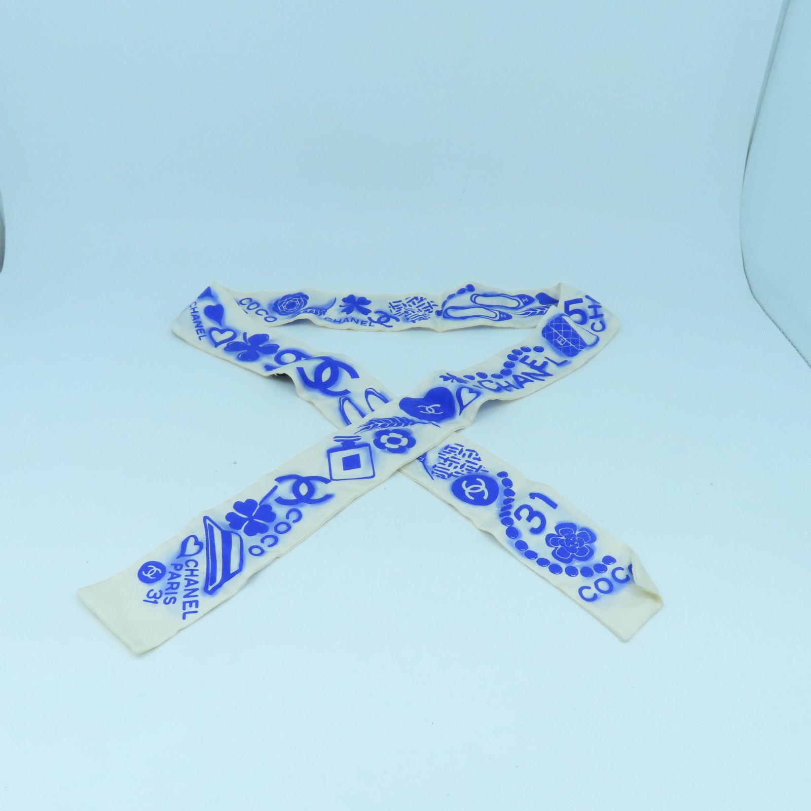 CHANEL 絲質Scarf絲巾藍色/白色