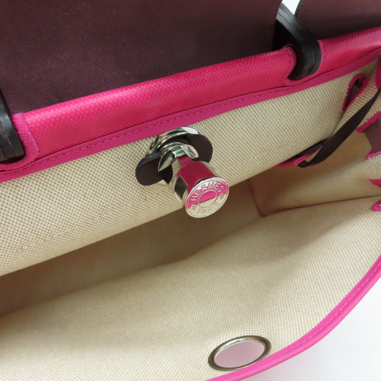 HERMES 涂层帆布Herbag PM银扣手挽肩背两用袋粉红色